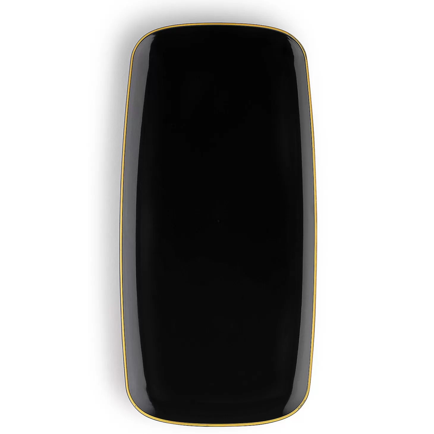 Store 10.6" X 5" Black With Gold Rim Flat Raised Edge Rectangular Disposable Plastic Plates (50 Plates) Bulk Halloween Supplies