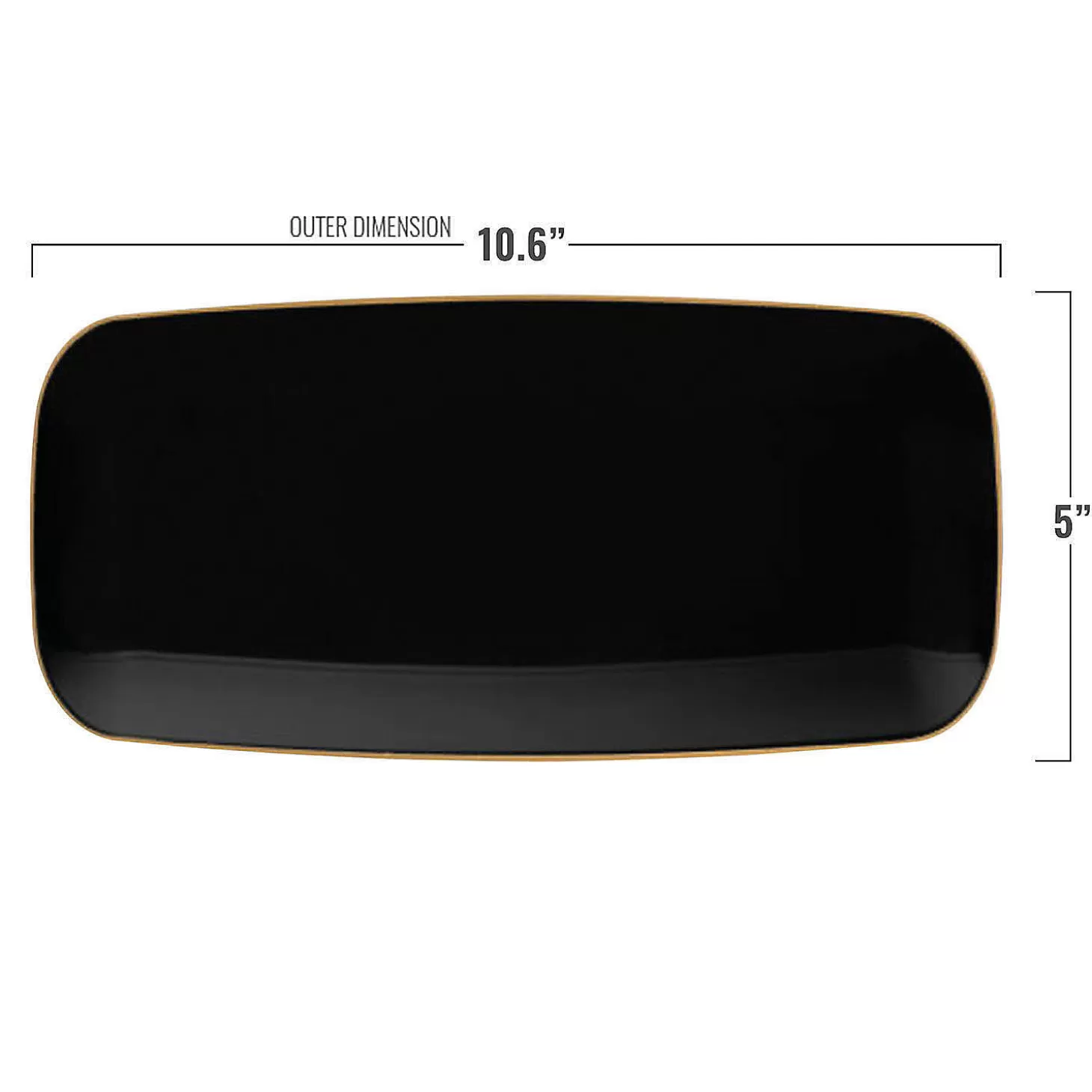 Store 10.6" X 5" Black With Gold Rim Flat Raised Edge Rectangular Disposable Plastic Plates (50 Plates) Bulk Halloween Supplies