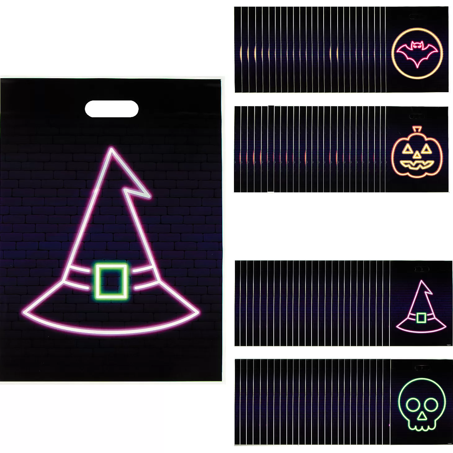 Discount 12 1/2" X 17" Bulk 100 Pc. Neon Halloween Plastic Goody Bags Halloween Bags