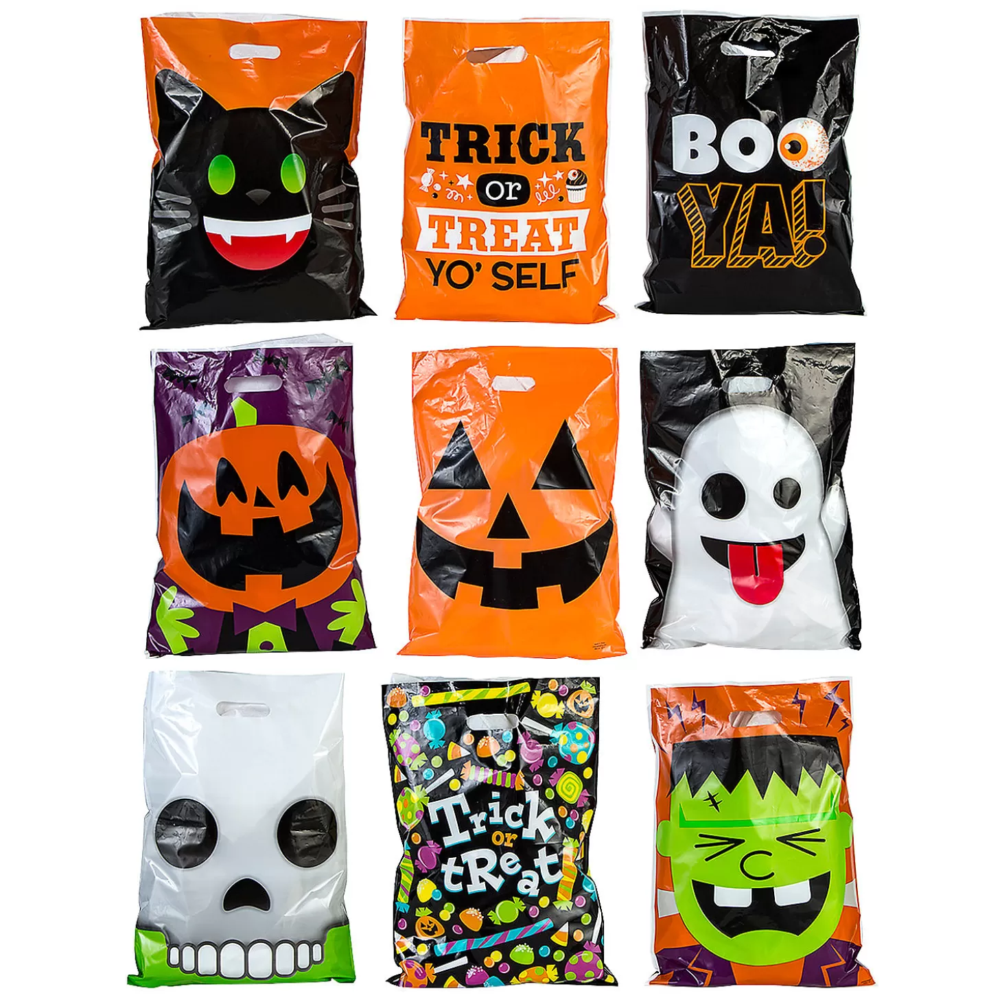 Flash Sale 12 1/2" X 17" Bulk 250 Pc. Medium Halloween Trick-Or-Treat Plastic Goody Bag Assortment Halloween Bags