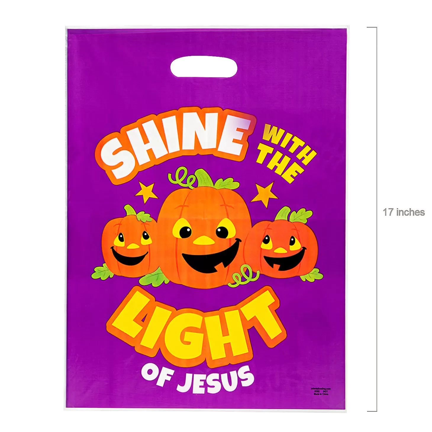 Sale 12 1/2" X 17" Bulk 50 Pc. Christian Pumpkin Trick-Or-Treat Plastic Goody Bags Bulk Halloween Supplies