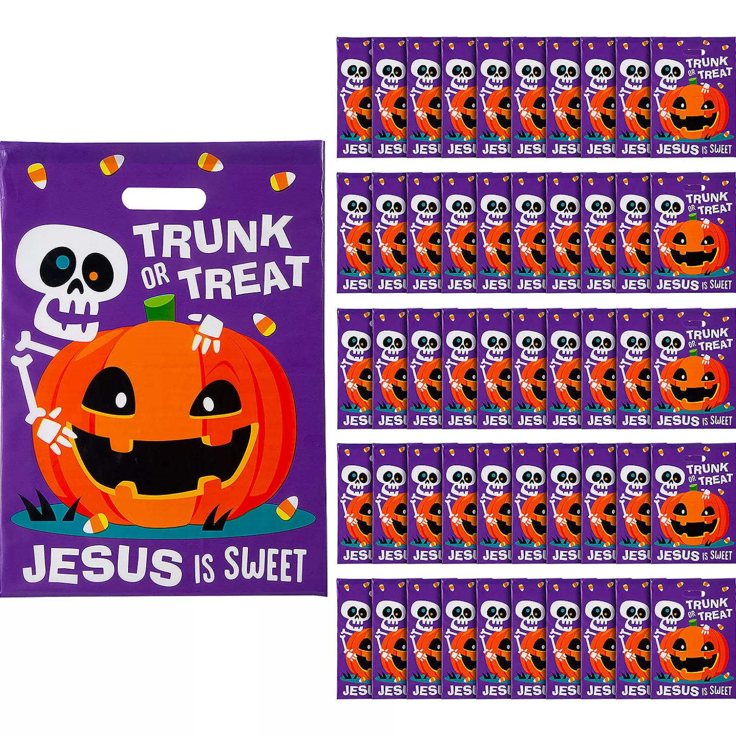 Cheap 12 1/2" X 17" Bulk 50 Pc. Religious Trunk-Or-Treat Plastic Goody Bags Halloween Bags
