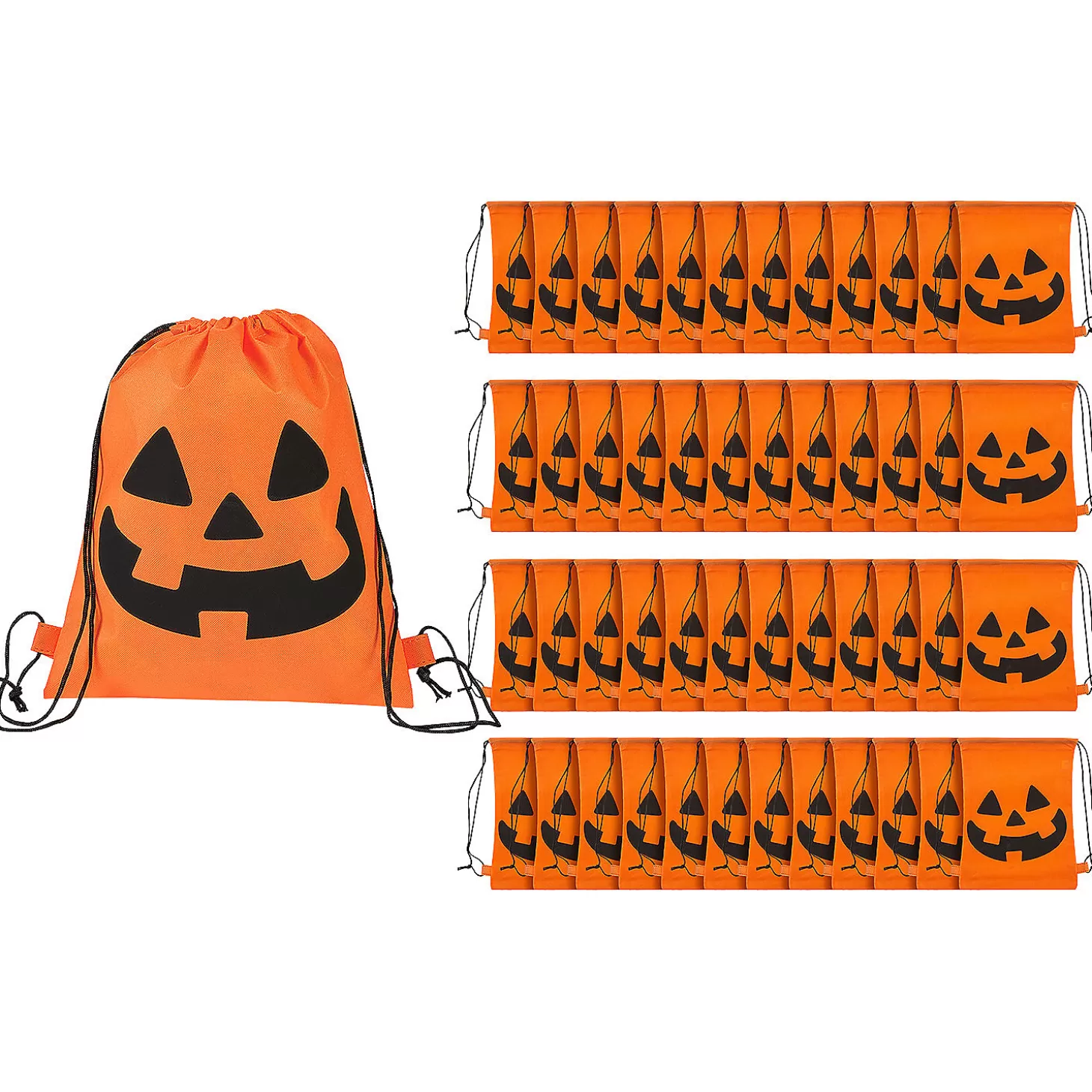 Outlet 12" X 15" Bulk 50 Pc. Medium Jack-O'-Lantern Nonwoven Drawstring Bags Halloween Bags
