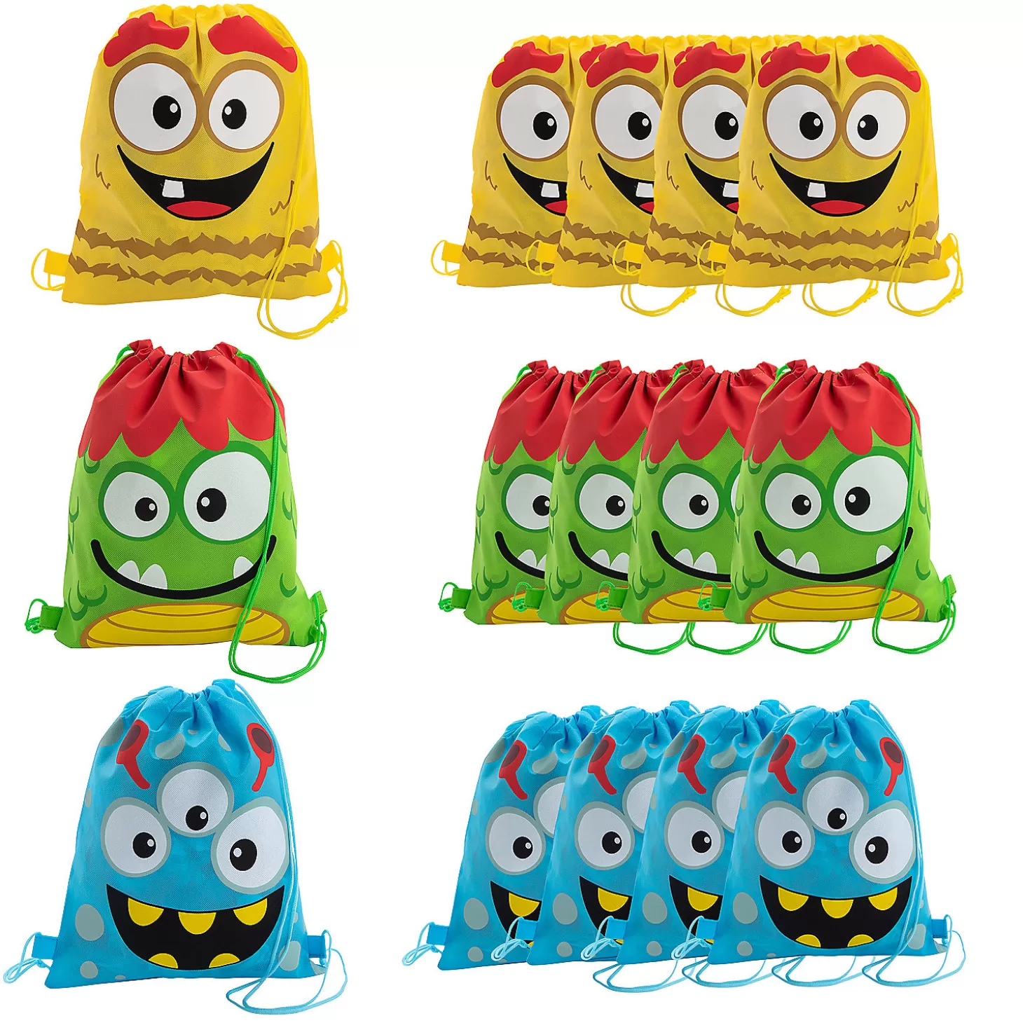 Sale 12" X 15" Medium Nonwoven Silly Monster Drawstring Bags - 12 Pc. Halloween Bags
