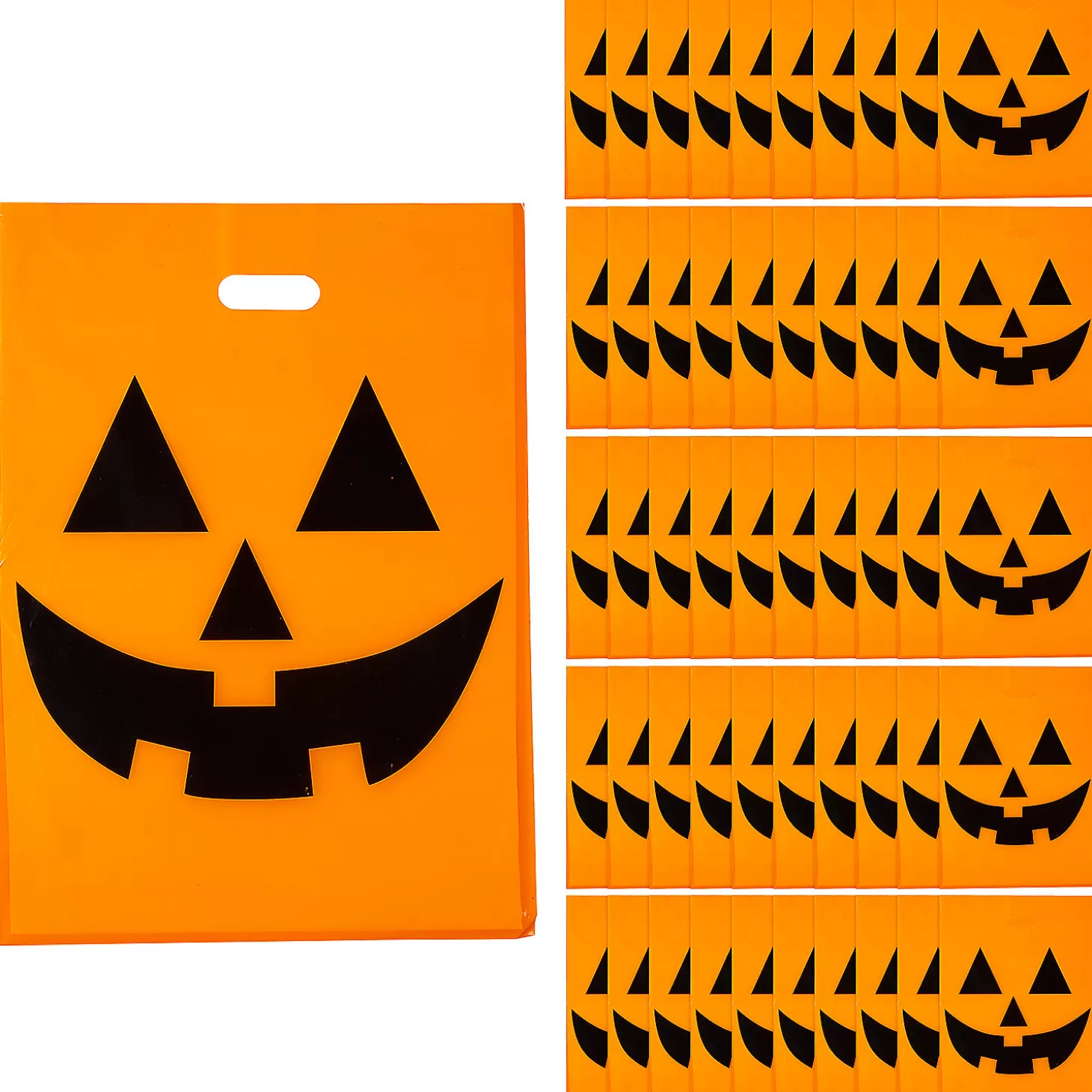 New 12" X 17" Bulk 50 Pc. Large Jack-O'-Lantern Halloween Plastic Goody Bags Bulk Halloween Supplies