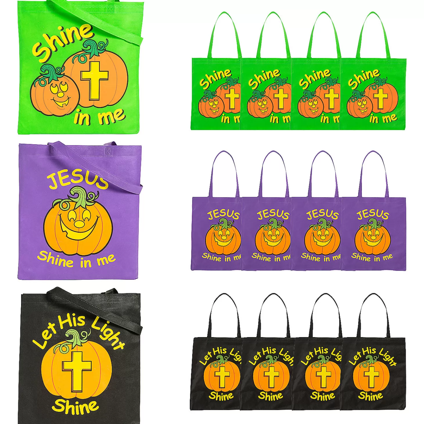 Store 15" X 15" Large Nonwoven Glow-In-The-Dark Christian Pumpkin Tote Bags - 12 Pc. Halloween Apparel & Accessories