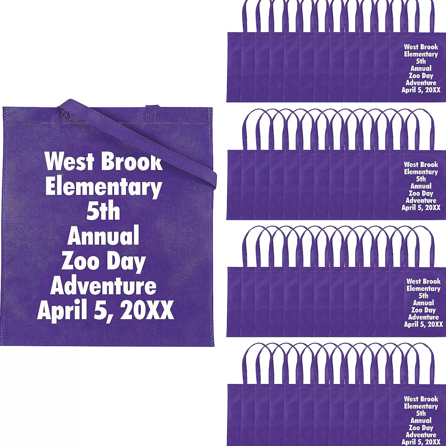 Online 15" X 17" Bulk 144 Pc. Personalized Large Purple Nonwoven Tote Bags Bulk Halloween Supplies