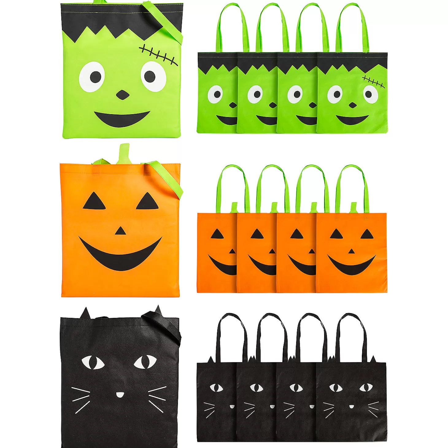 New 15" X 17" Large Halloween Character Faces Nonwoven Tote Bags - 12 Pc. Halloween Bags