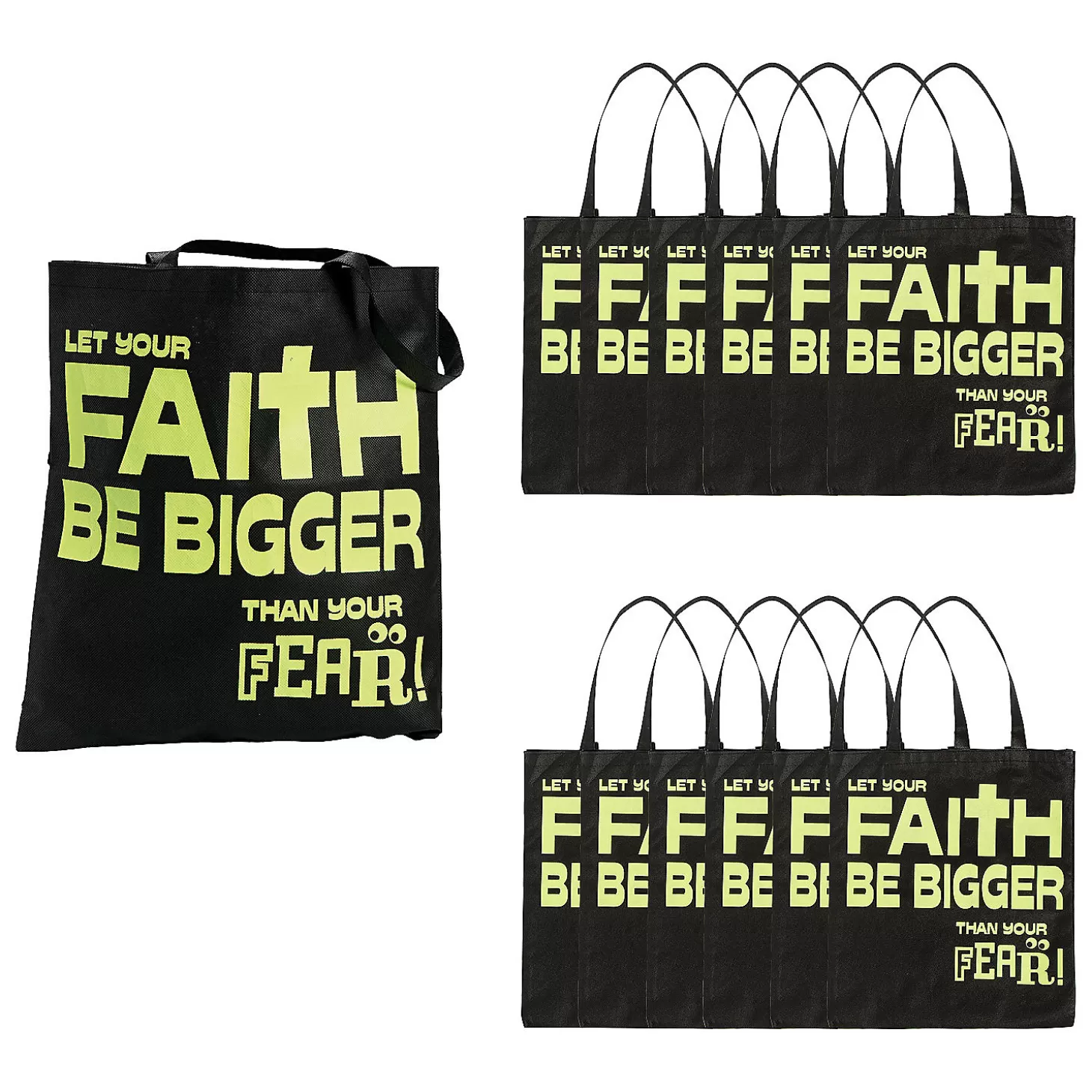 Flash Sale 15" X 17" Large Nonwoven Glow-In-The-Dark Faith Over Fear Tote Bags - 12 Pc. Religious Halloween