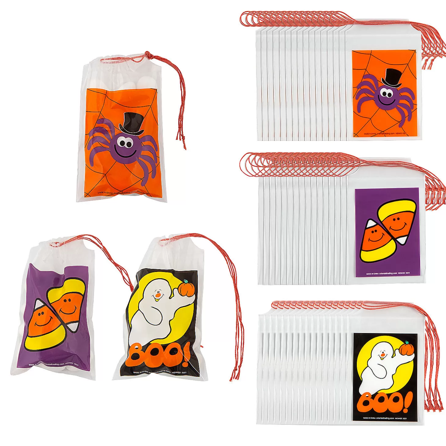 Best 2 3/4" X 4" Bulk 144 Pc. Mini Halloween Plastic Drawstring Treat Bags Halloween Bags
