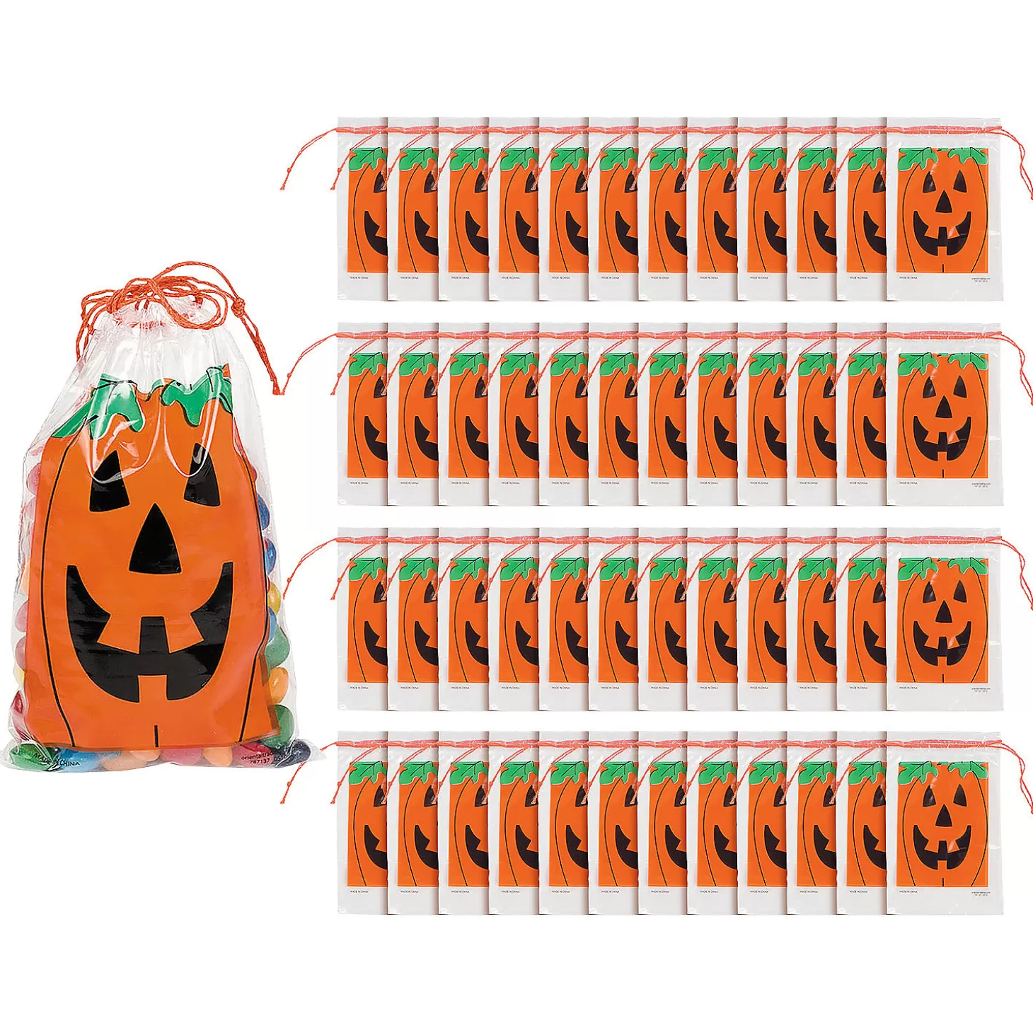 New 2 3/4" X 4" Bulk 144 Pc. Mini Jack-O'-Lantern Paper Drawstring Treat Bags Halloween Bags