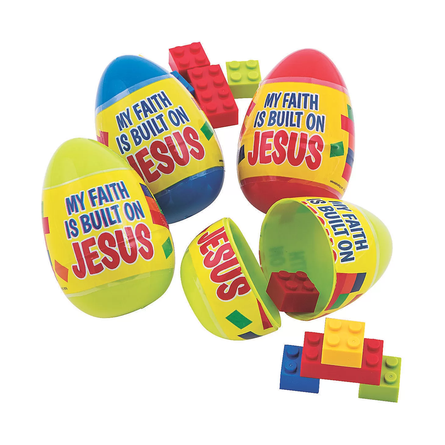 Hot 3" Built On Jesus Color Brick-Filled Plastic Easter Eggs - 12 Pc. Religious Halloween