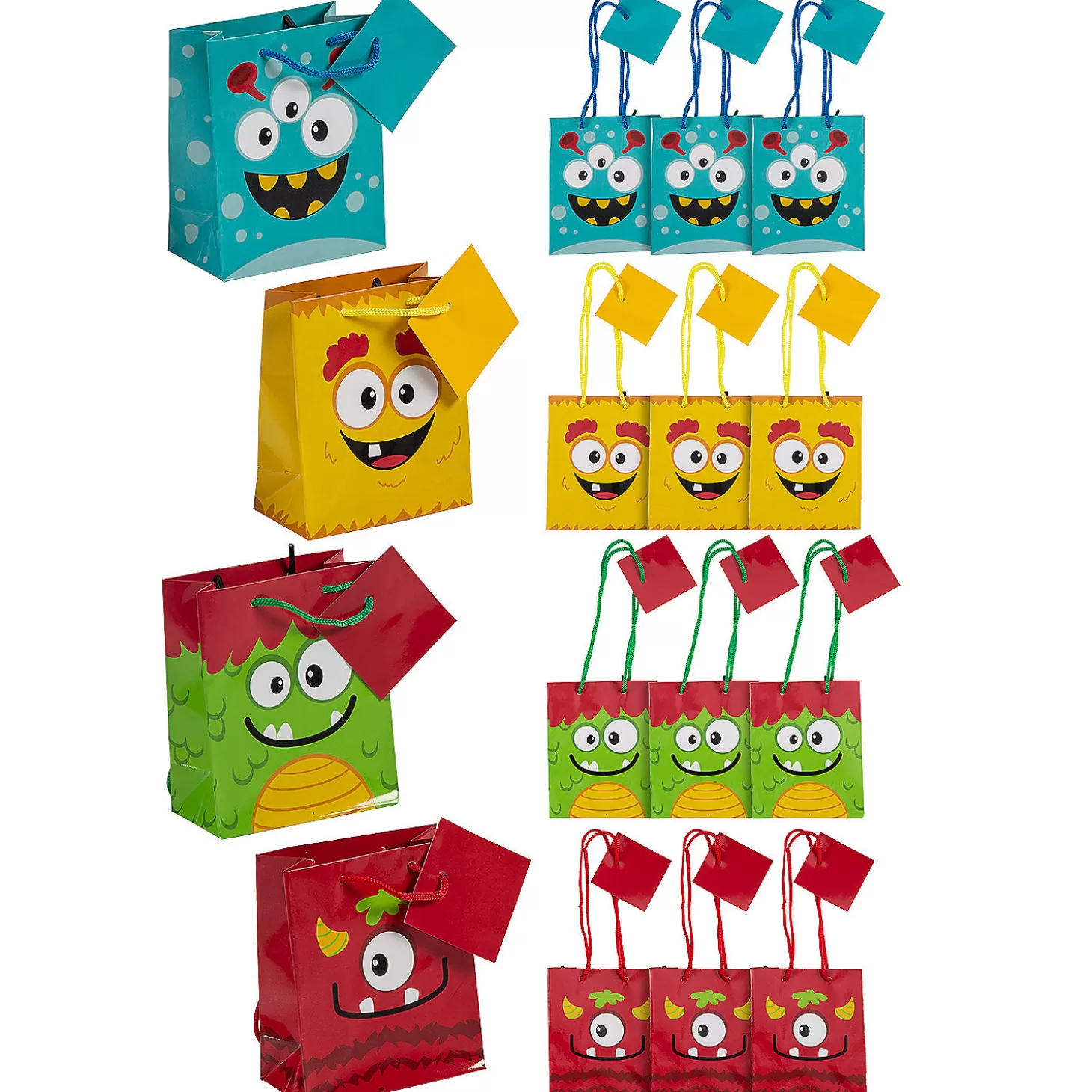 Cheap 4 1/4" X 5 1/2" Small Monster Paper Gift Bags With Tags - 12 Pc. Halloween Bags