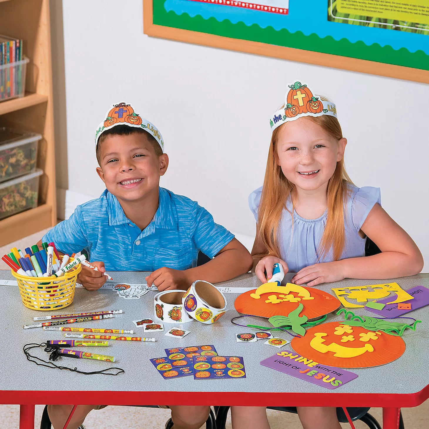 Store 4-Color Christian Pumpkin Crayons - 24 Boxes Boo Bags