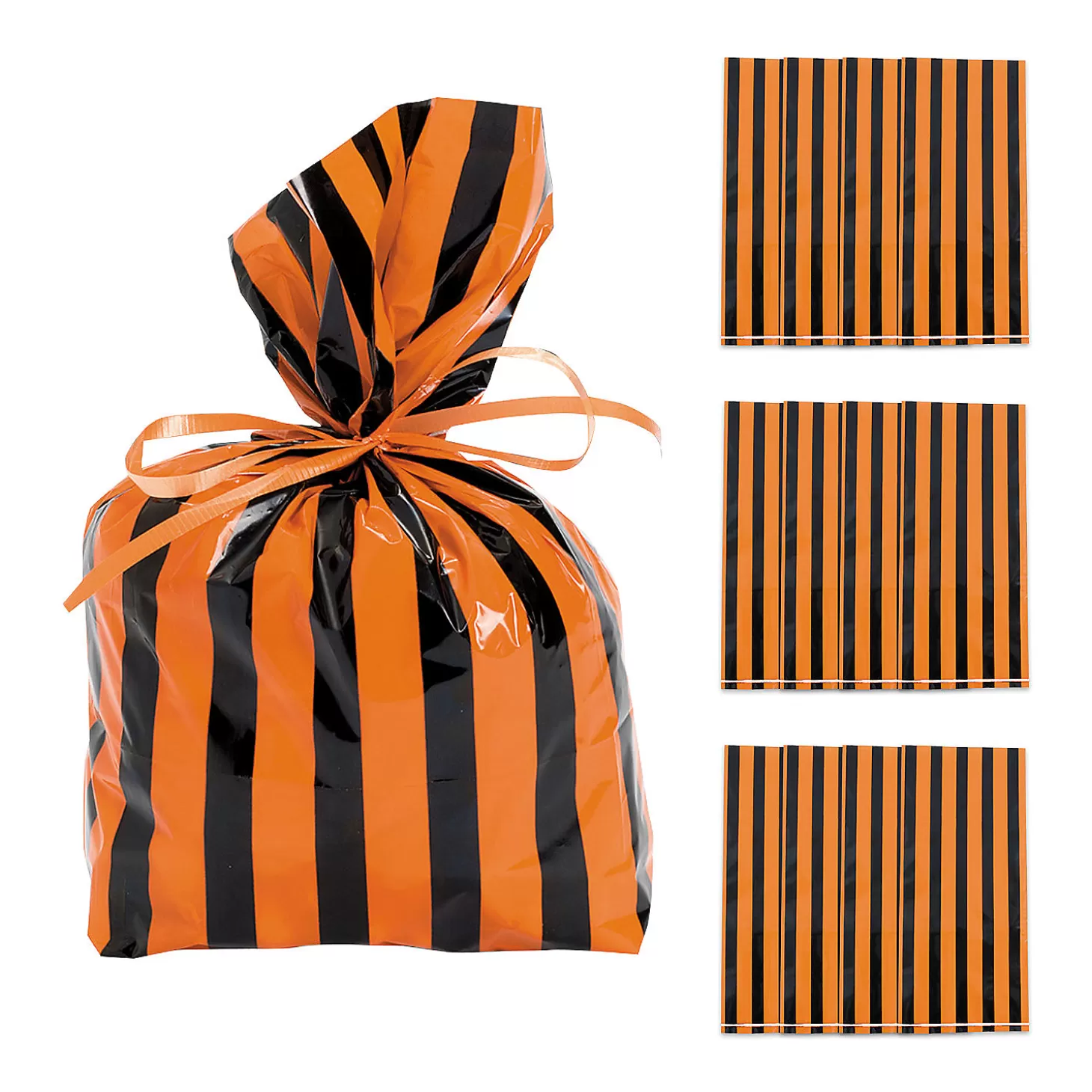 Store 5" X 11" Black & Orange Striped Cellophane Treat Bags - 12 Pc. Boo Bags