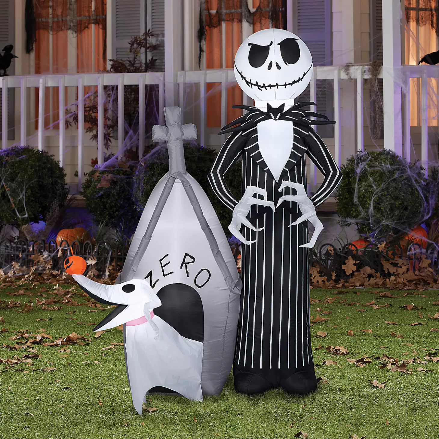 Best Sale 60" Blow Up Inflatable Nightmare Before Christmas Jack Skellington & Zero With House Outdoor Halloween Yard Decoration Skulls & Skeletons