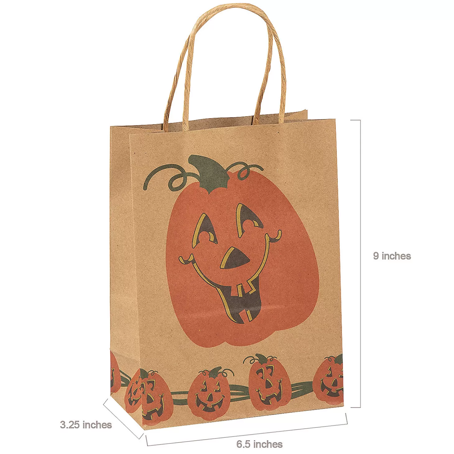 Sale 6 1/2" X 3 1/4" X 9" Medium Brown Jack-O'-Lantern Paper Gift Bags - 12 Pc. Halloween Bags