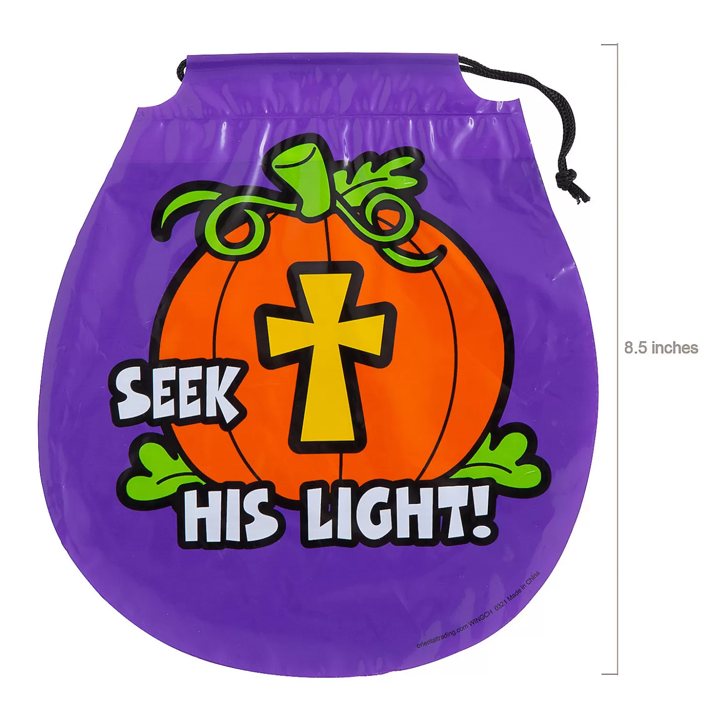 New 7" X 8 1/2" Bulk 72 Pc. Plastic Christian Pumpkin Drawstring Goody Bags Boo Bags