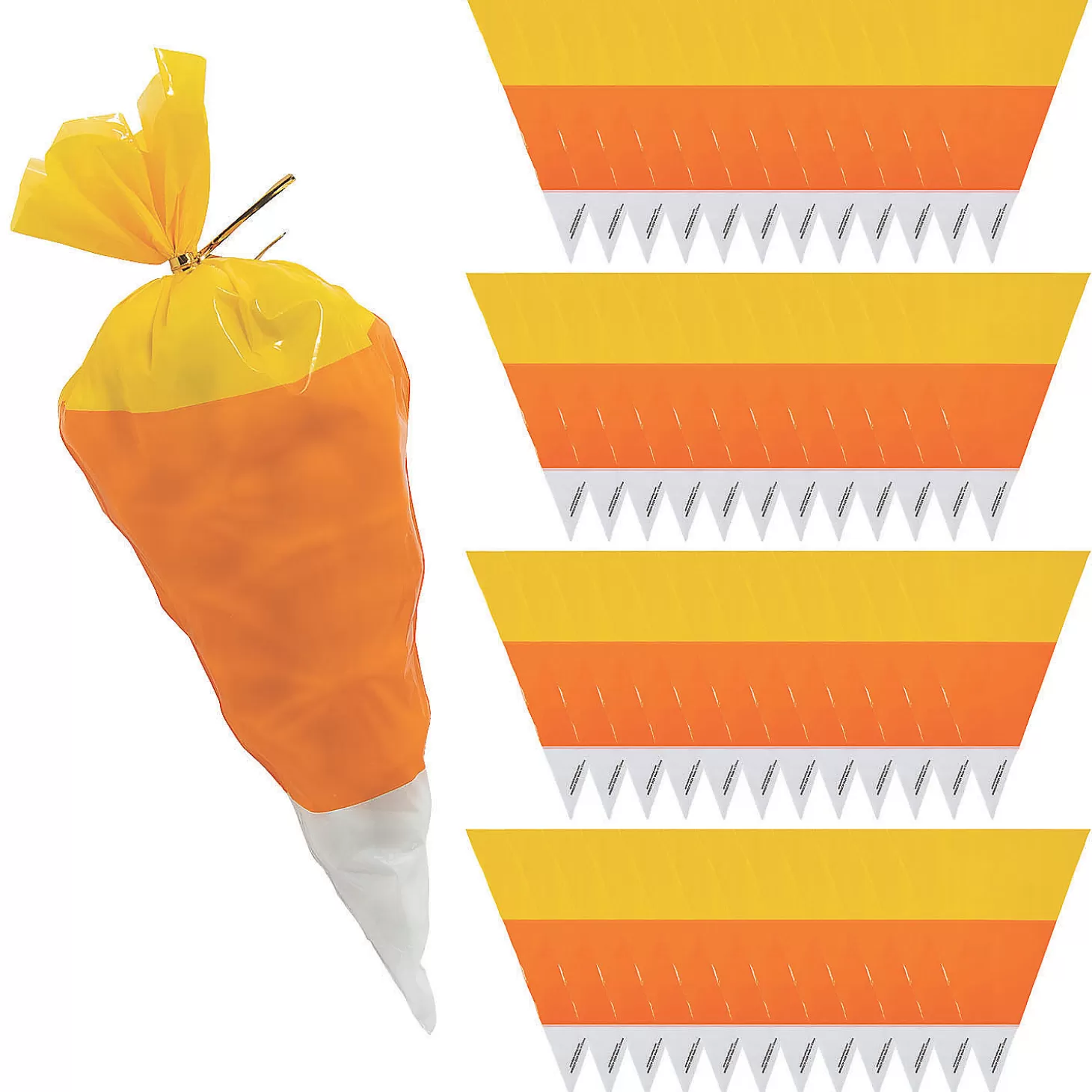 Outlet 7" X 9" Bulk 50 Pc. Candy Corn-Shaped Cellophane Bags Halloween Bags