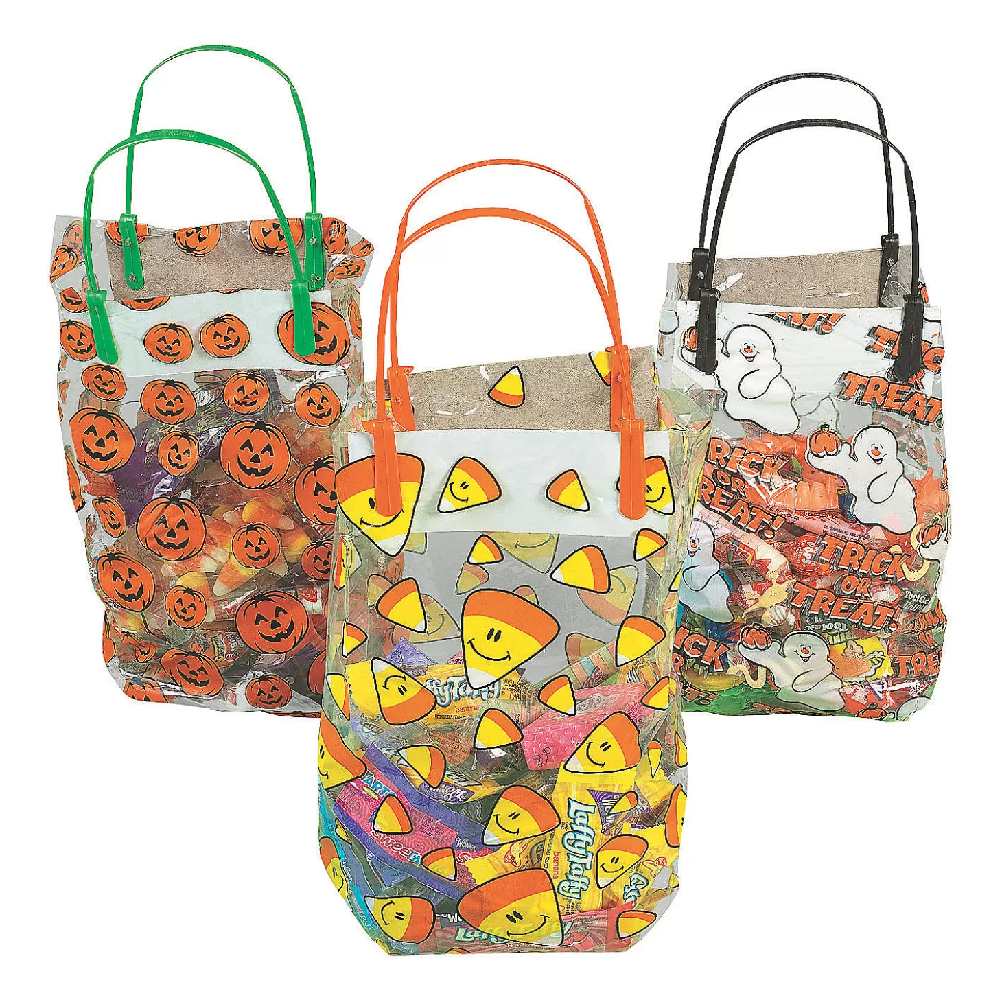 New 9 1/2" X 5 1/4" X 12" Medium Halloween Pattern Plastic Goody Bags - 36 Pc. Boo Bags