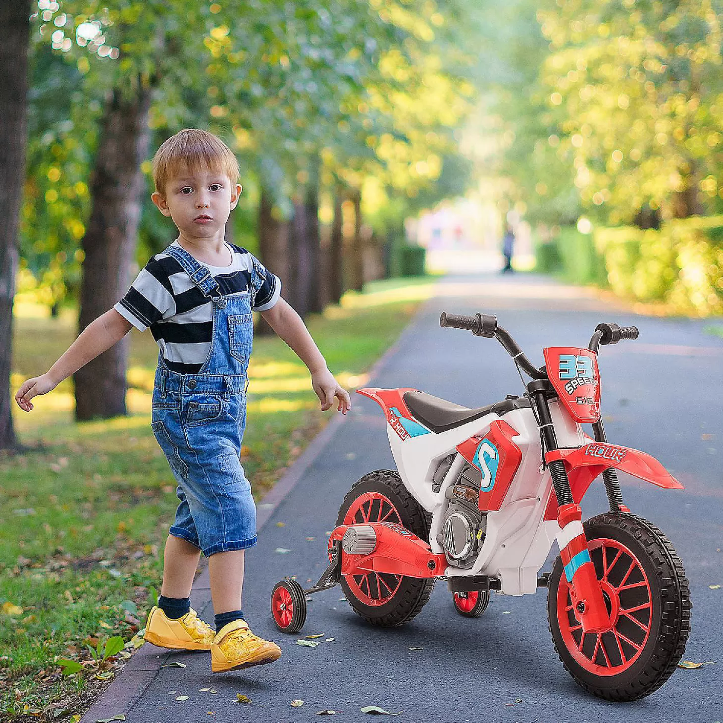 Fashion Aosom 12V Electric Motorcycle Dirt Bike Ride On W/ Training Wheels Red Riding Toys