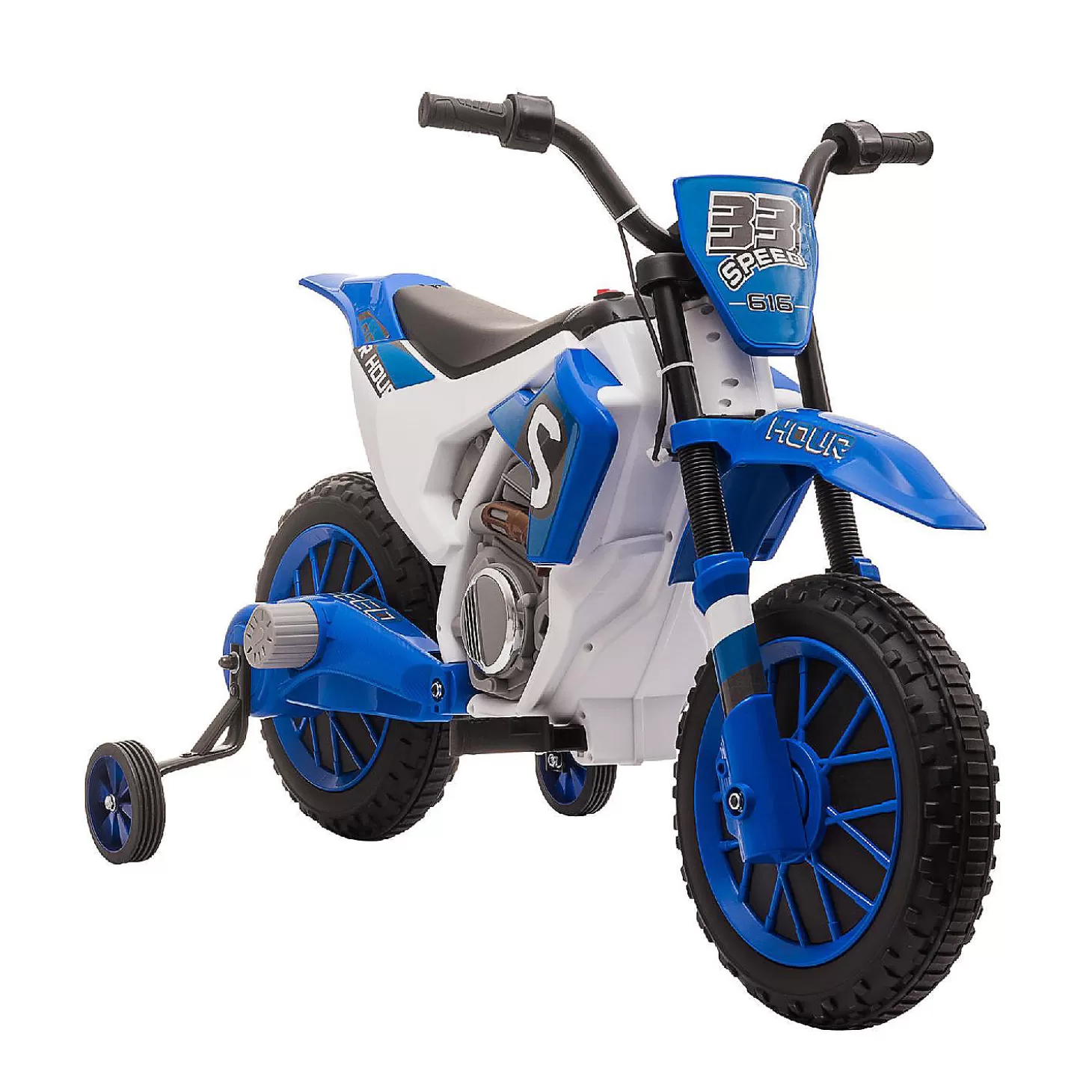 Clearance Aosom 12V Motorcycle Dirt Bike Electric Ride On W/ Training Wheels Blue Riding Toys