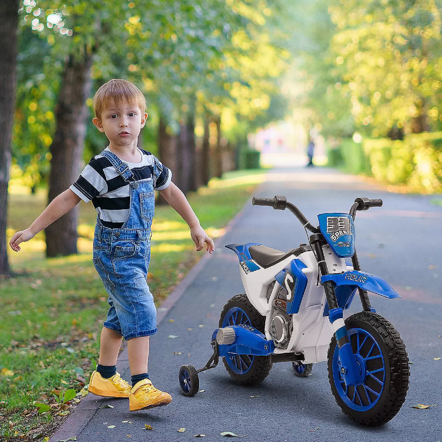 Clearance Aosom 12V Motorcycle Dirt Bike Electric Ride On W/ Training Wheels Blue Riding Toys