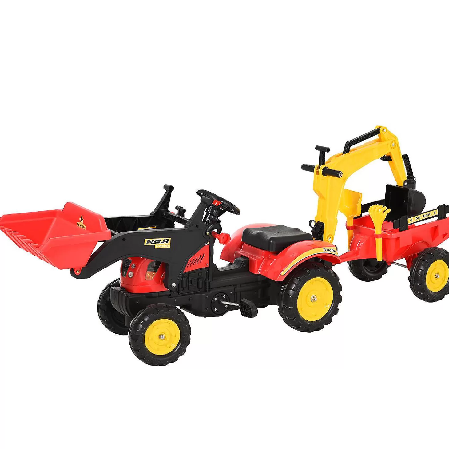 New Aosom 3 In 1 Kids Ride On Bulldozer Excavator W/Cargo Trailer Riding Toys