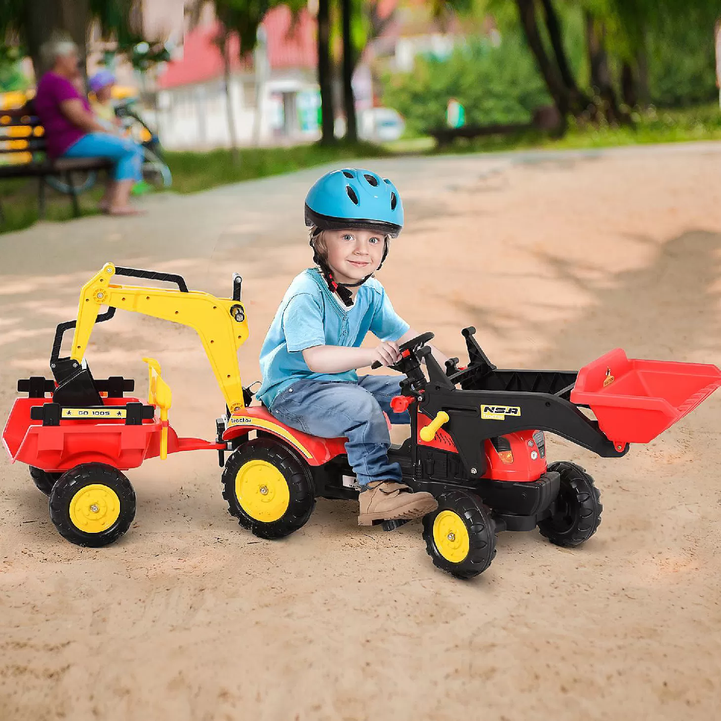 New Aosom 3 In 1 Kids Ride On Bulldozer Excavator W/Cargo Trailer Riding Toys