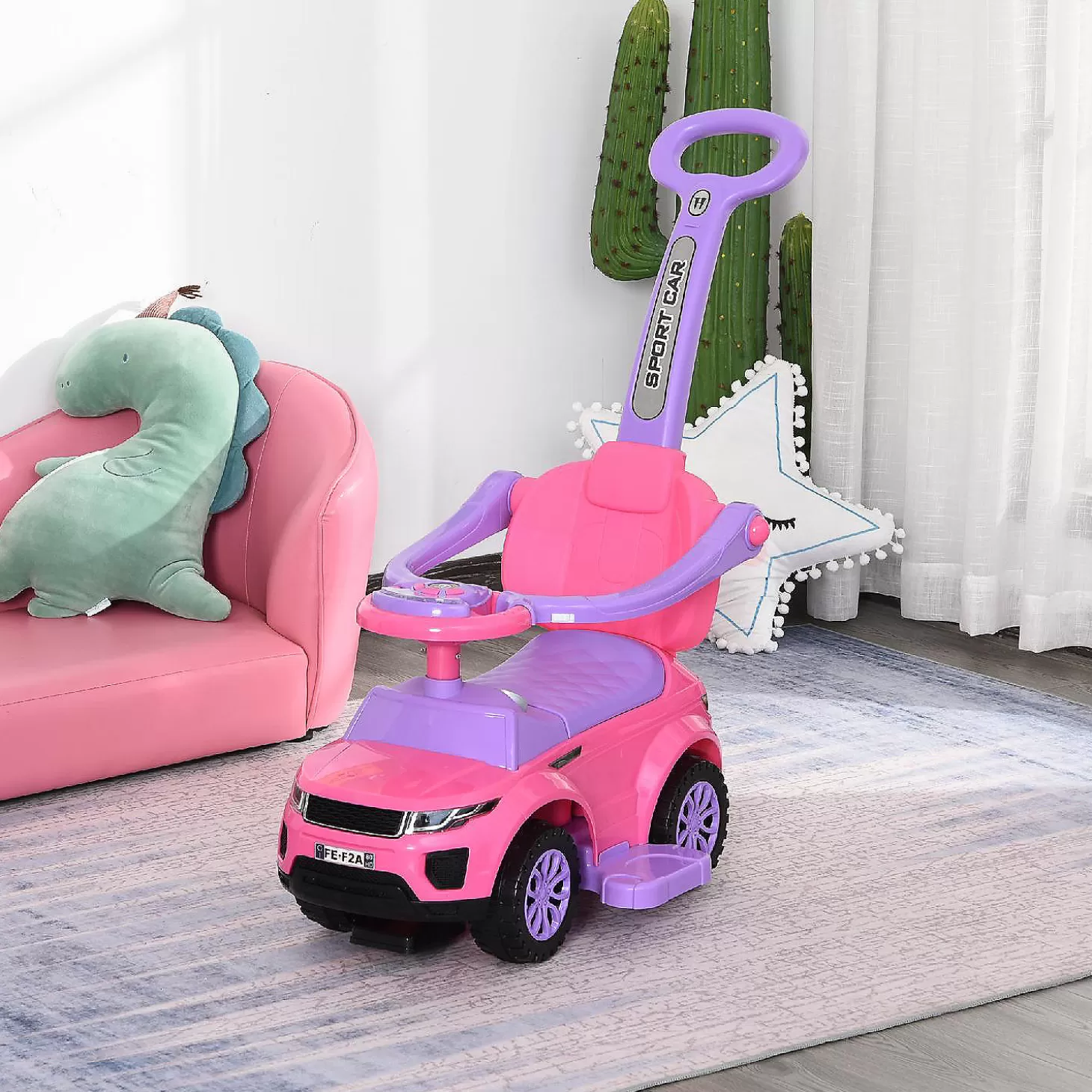Clearance Aosom 3 In 1 Toddler Push Car W/Music Lights And Secure Bar 1-3Yr Pink Riding Toys
