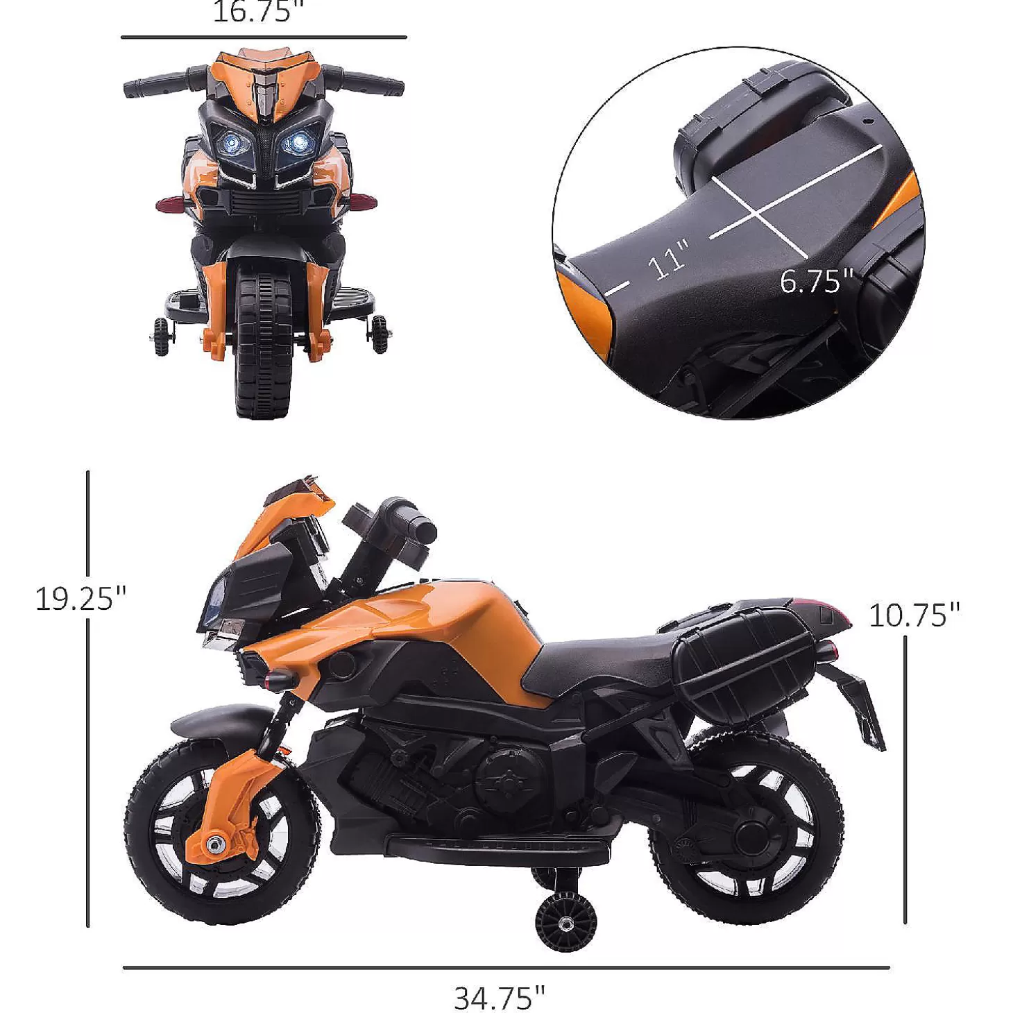 Clearance Aosom 6V Kids Motorcycle Dirt Bike Electric Battery Powered Ride On Toy Off Road Street Bike With Rechargeable Battery Pedal Headlights And Training Wheels Orange Riding Toys