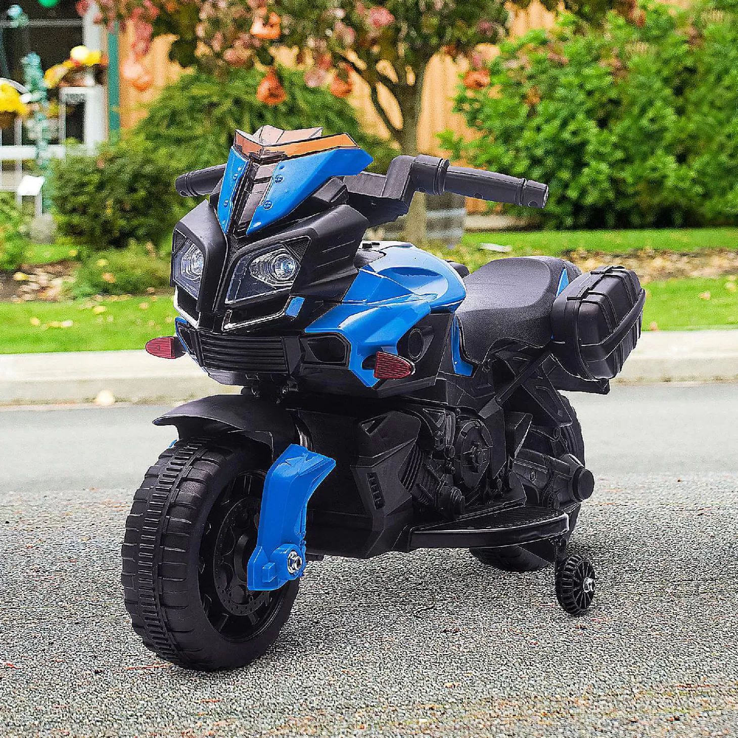 Sale Aosom 6V Kids Motorcycle Electric Ride On W/Training Wheels Blue Riding Toys