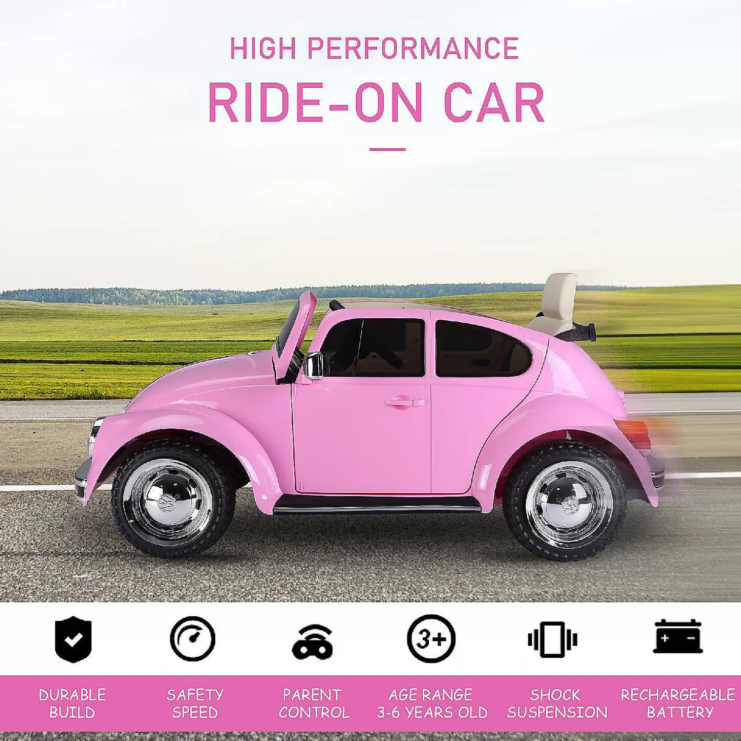 Cheap Aosom Licensed Volkswagen Beetle Electric Ride On Car 6V Battery Powered Remote Control 3-6Yrs Pink Riding Toys