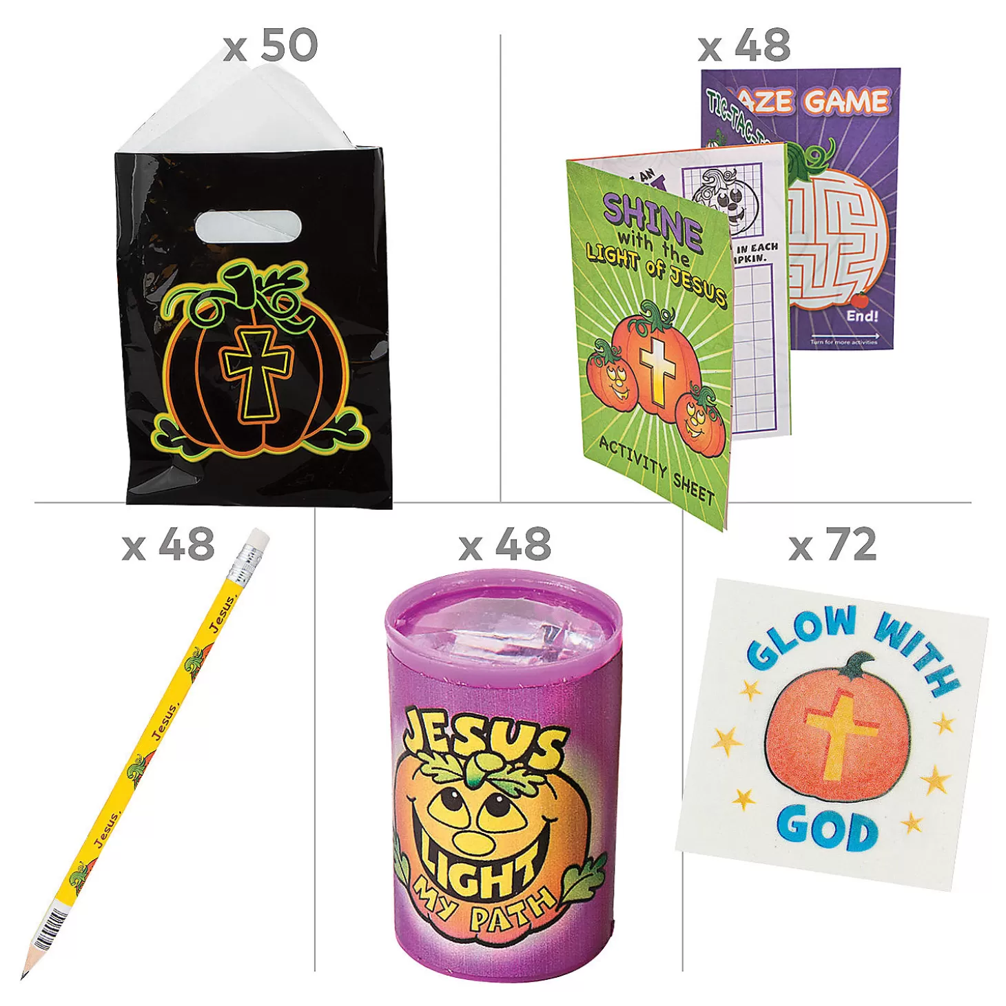 New Bulk 338 Pc. Christian Pumpkin Boo Bag Kit For 48 Bulk Halloween Supplies