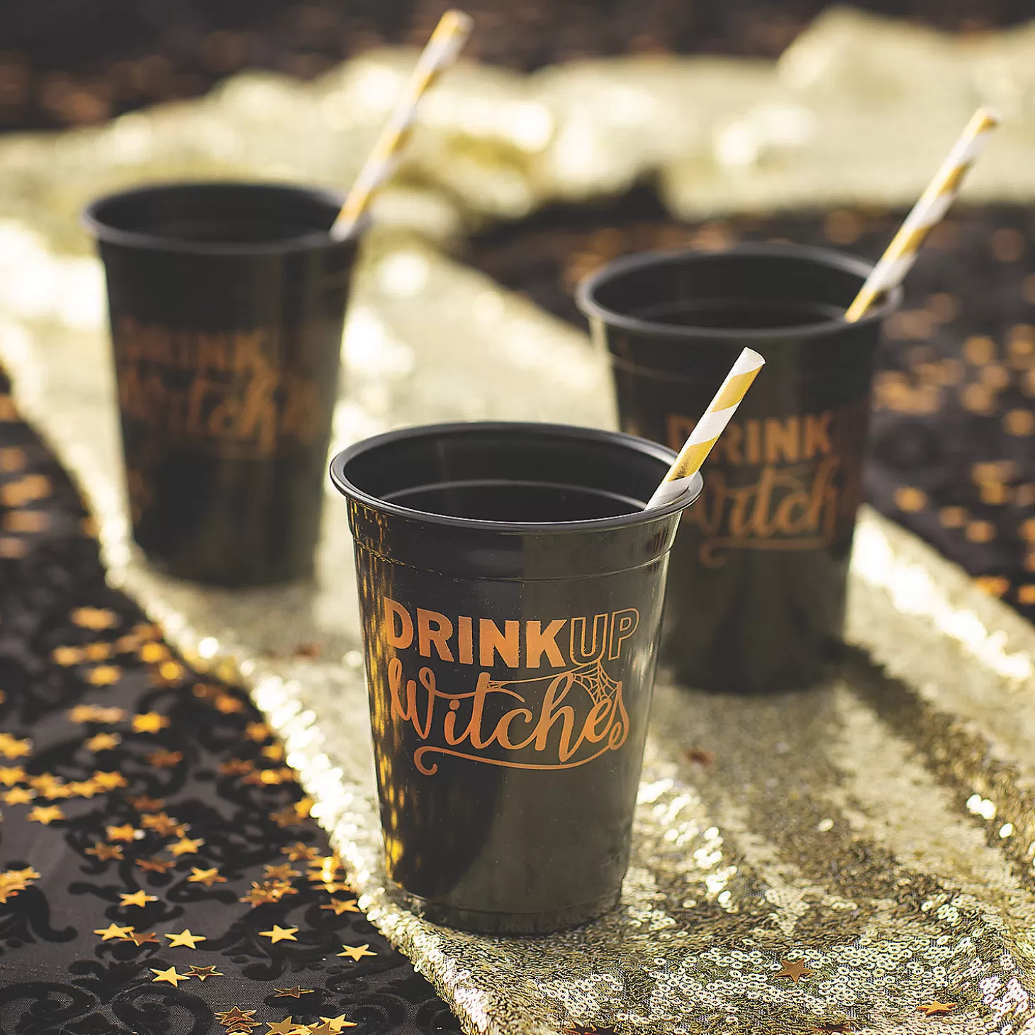 Best Bulk 50 Ct. Halloween Drink Up Witches Black Plastic Cups Tableware