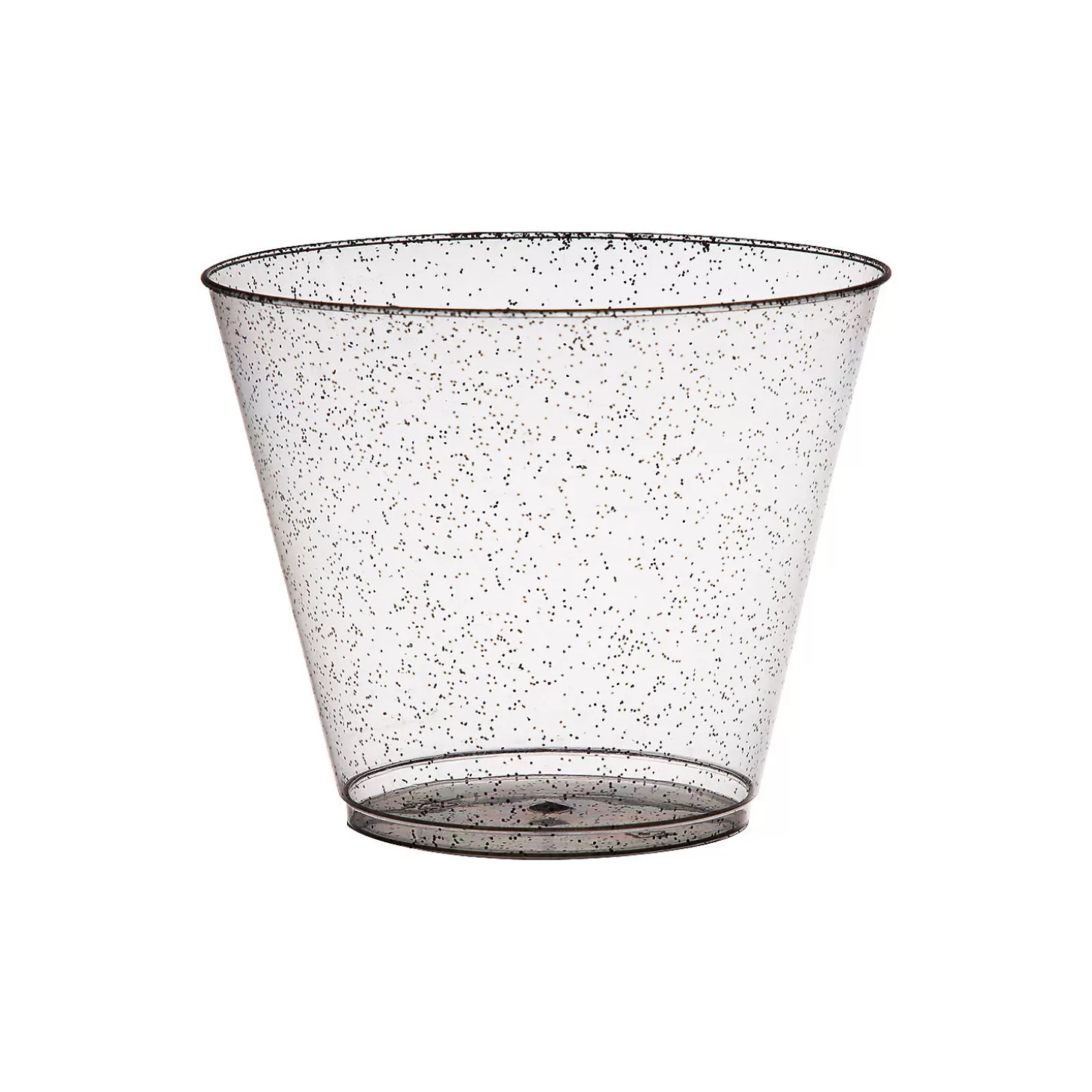 New Bulk 50 Ct. Small Clear Plastic Cups With Black Glitter Tableware