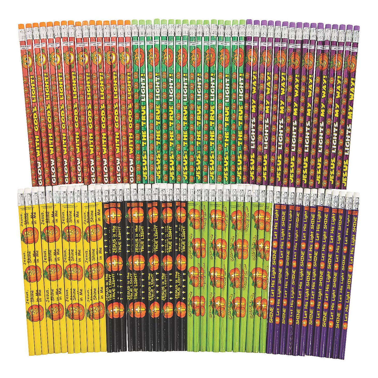 New Bulk 96 Pc. Christian Pumpkin Pencil Assortment Religious Halloween