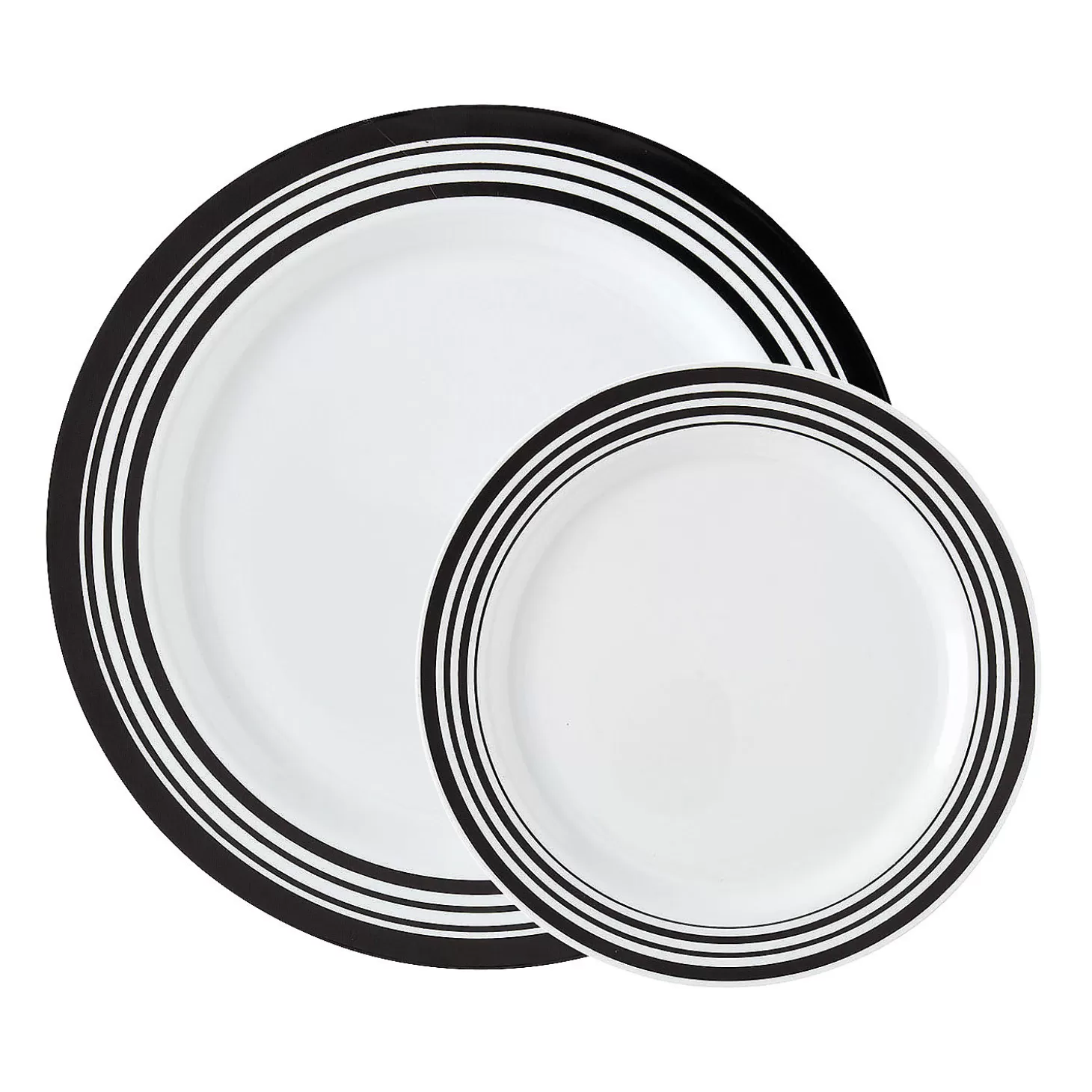 New Bulk Premium White Plastic Plates With Black & White Trim - 100 Ct. Halloween Fun Kits