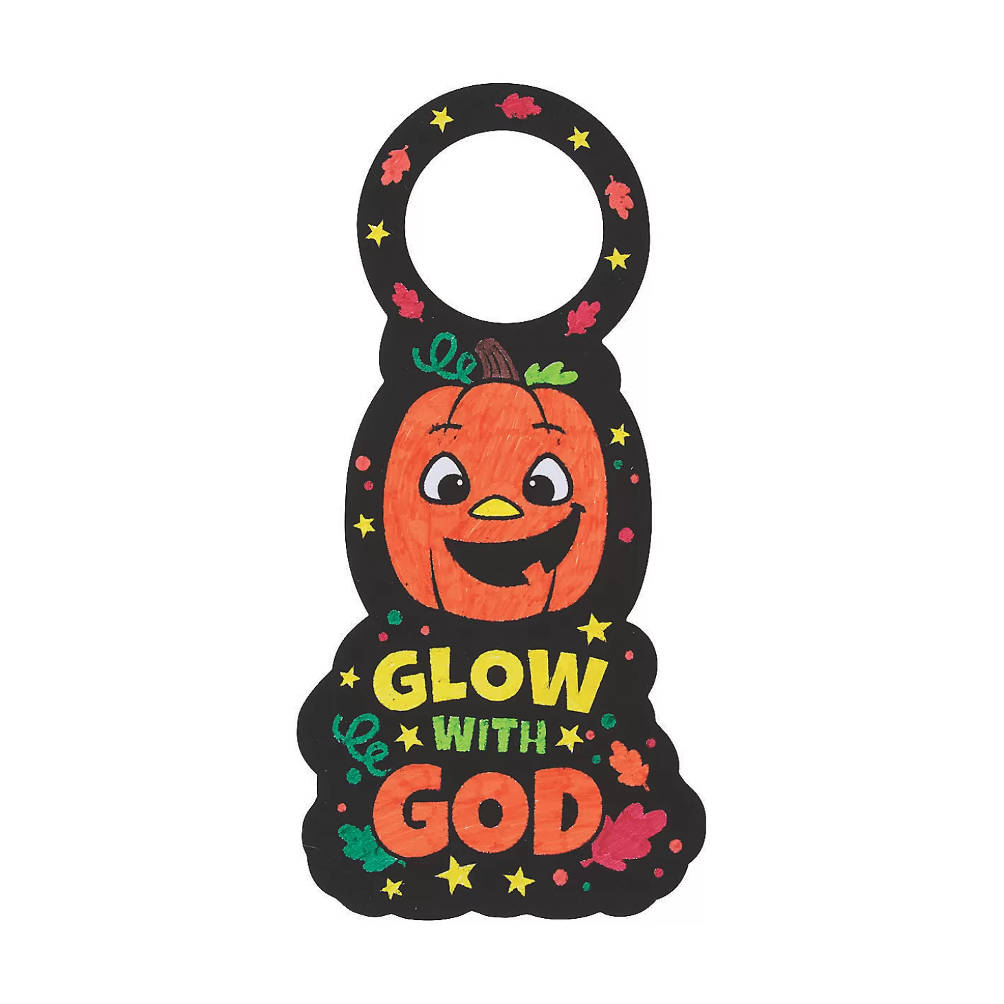 Hot Color Your Own Fuzzy Christian Pumpkin Doorknob Hangers - 12 Pc. Religious Halloween