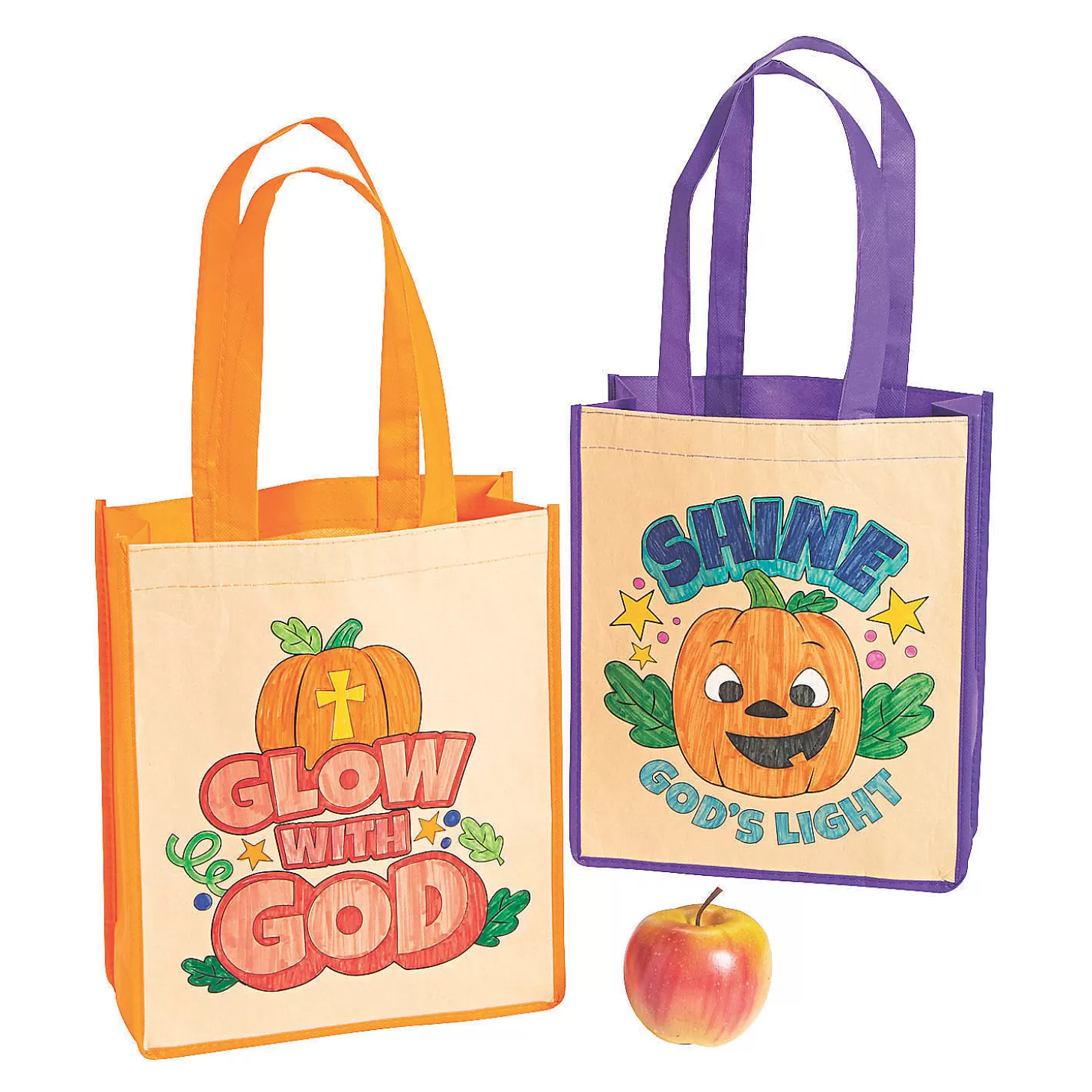 Best Sale Color Your Own Medium Christian Pumpkin Halloween Nonwoven Tote Bags - 12 Pc. Religious Halloween