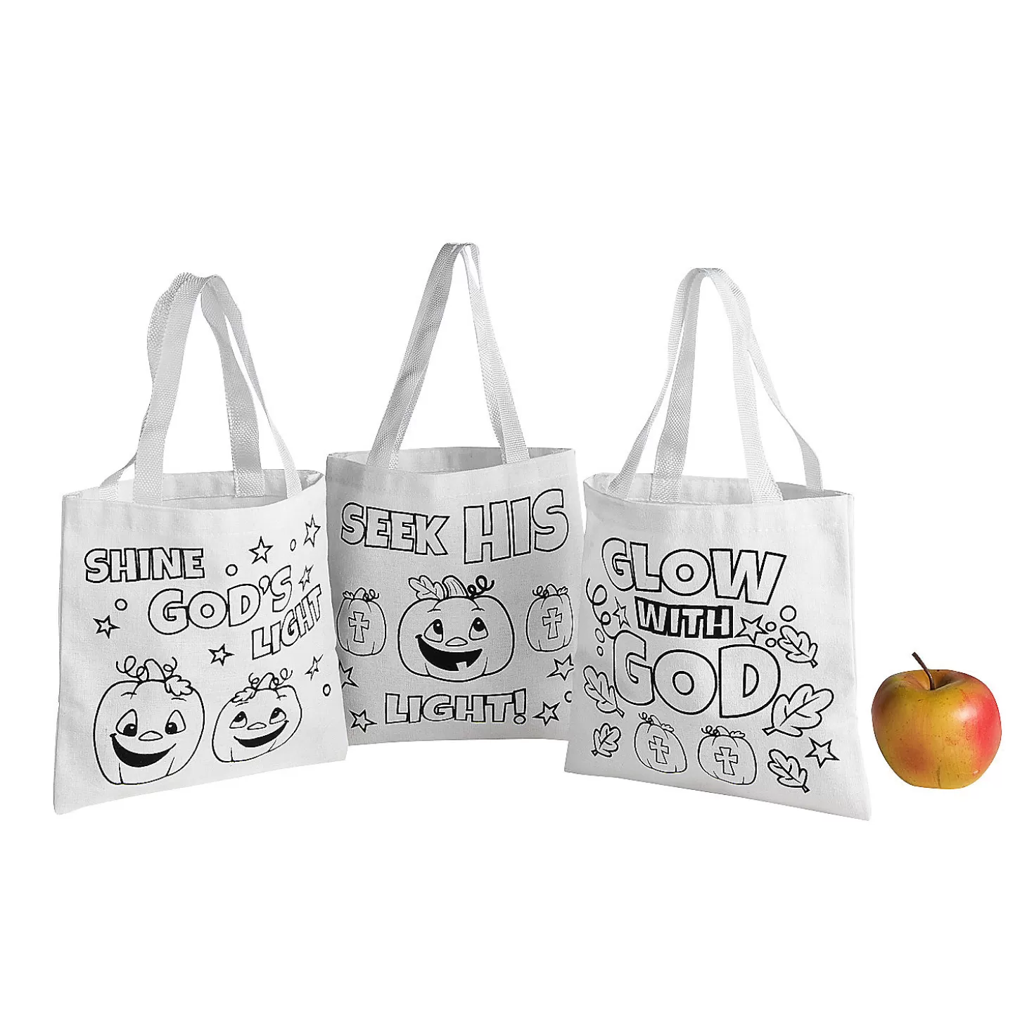 Fashion Color Your Own Mini Christian Pumpkin Canvas Tote Bags - 12 Pc. Religious Halloween