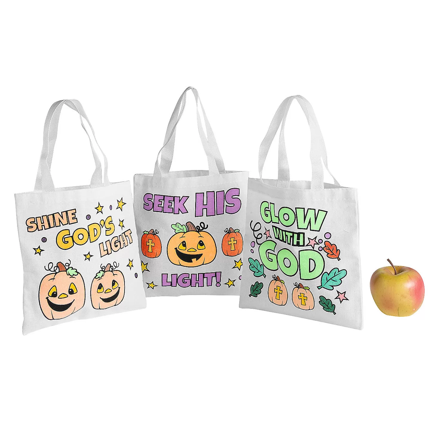 Fashion Color Your Own Mini Christian Pumpkin Canvas Tote Bags - 12 Pc. Religious Halloween
