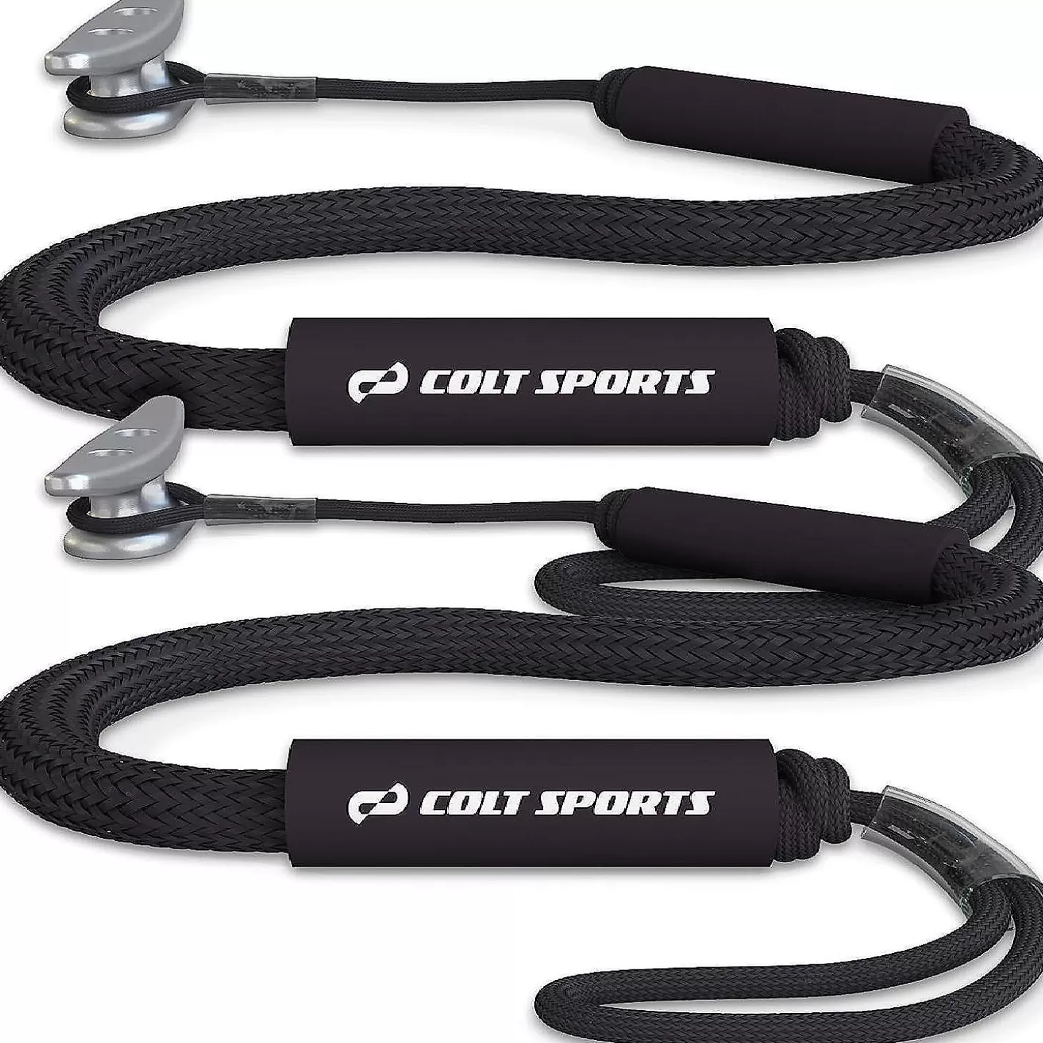Flash Sale Colt Sports 2 Pack Bungee Dock Lines Mooring Rope For Boats - Black 5 Feet - Marine Rope, Elastic Boat, Jet Ski, And Dock Line With Secure Stainless Steel Hooks Water Toys