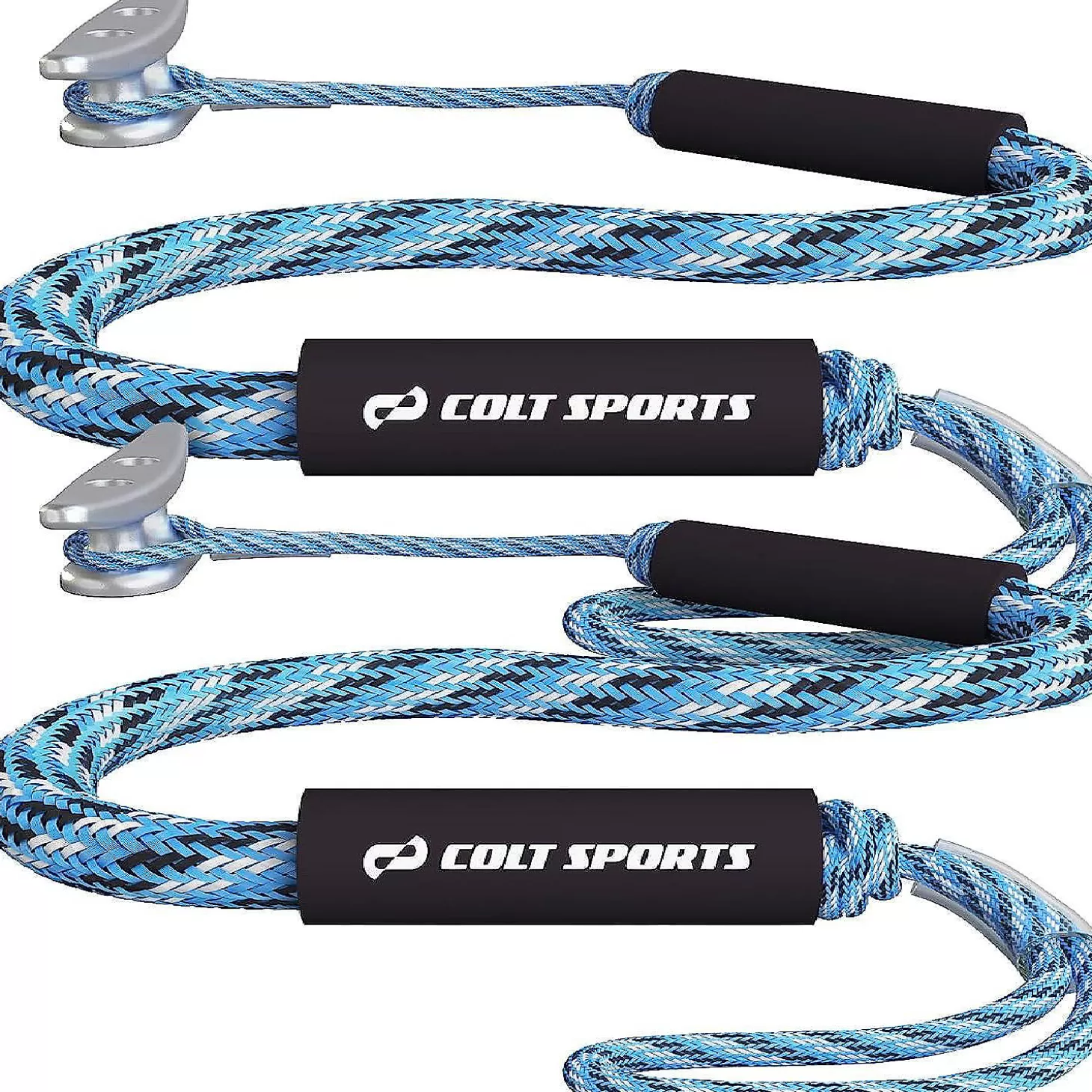 Flash Sale Colt Sports 2 Pack Bungee Dock Lines Mooring Rope For Boats - Blue, White And Black 5 Feet - Marine Rope, Elastic Boat, Jet Ski With Secure Stainless Steel Hook Water Toys