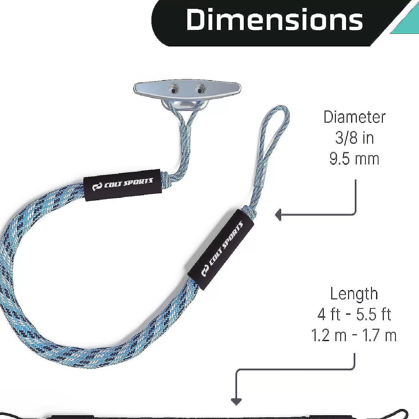 Flash Sale Colt Sports 2 Pack Bungee Dock Lines Mooring Rope For Boats - Blue, White And Black 5 Feet - Marine Rope, Elastic Boat, Jet Ski With Secure Stainless Steel Hook Water Toys