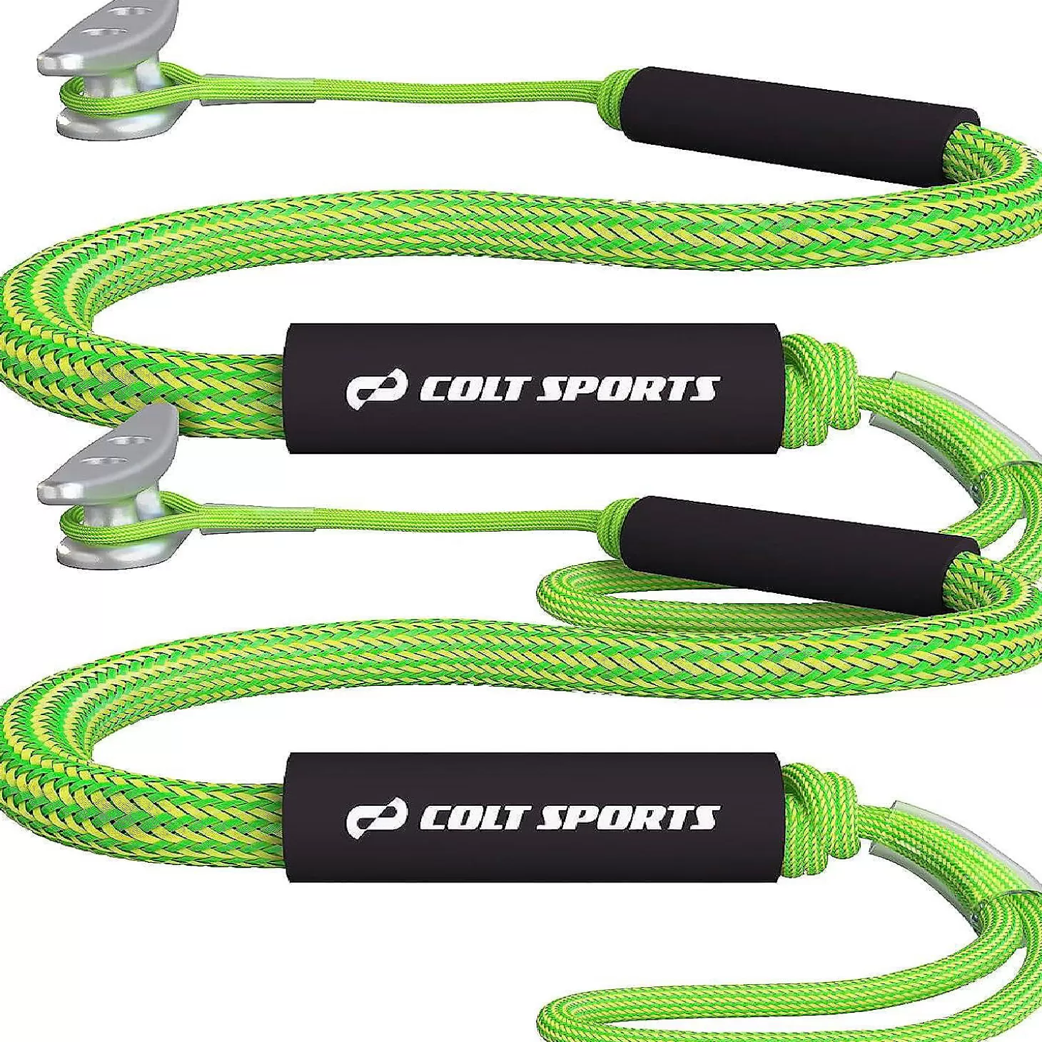 Fashion Colt Sports 2 Pack Bungee Dock Lines Mooring Rope For Boats - Green & Yellow 5 Feet - Marine Rope, Elastic Boat, Jet Ski, With Secure Stainless Steel Hooks Water Toys