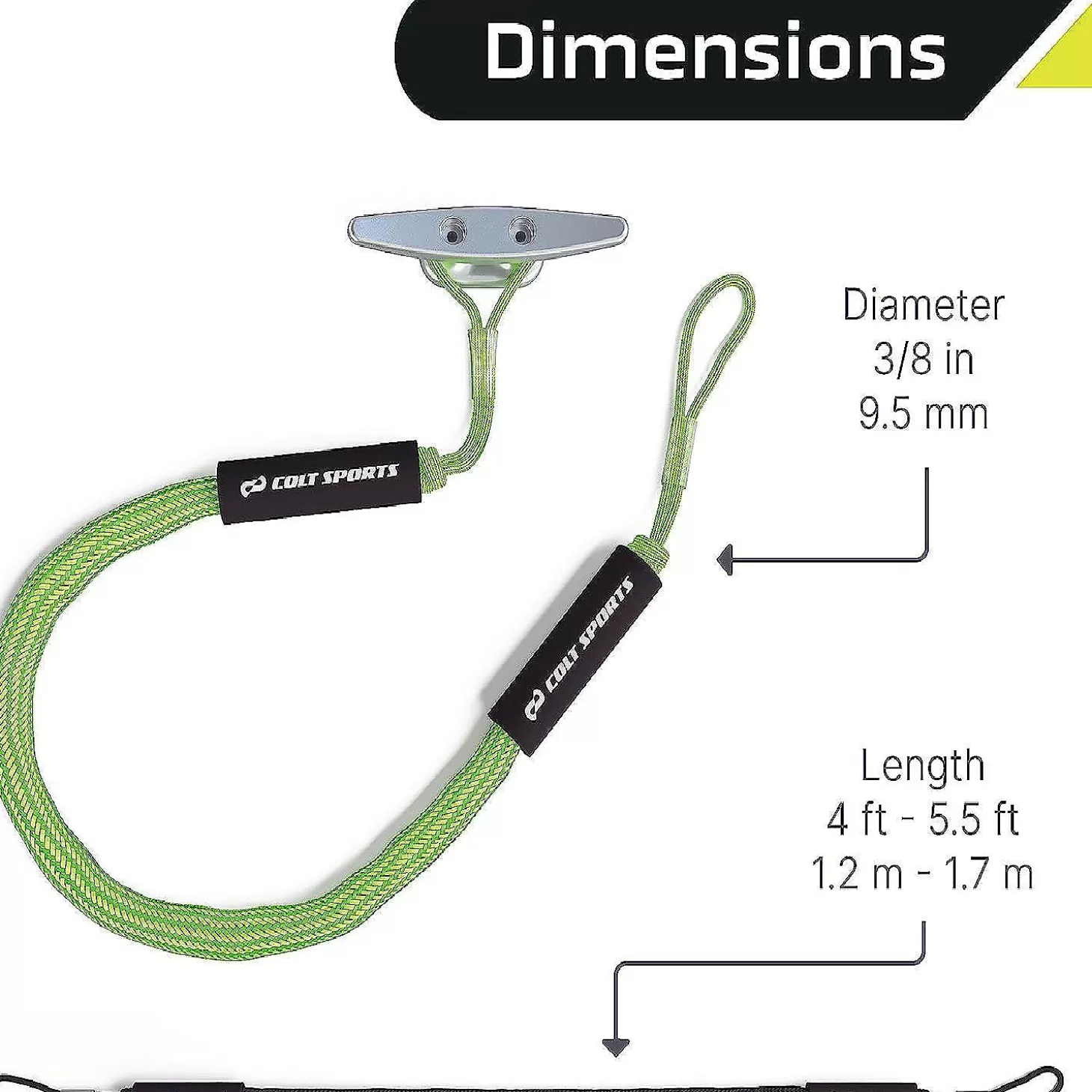 Fashion Colt Sports 2 Pack Bungee Dock Lines Mooring Rope For Boats - Green & Yellow 5 Feet - Marine Rope, Elastic Boat, Jet Ski, With Secure Stainless Steel Hooks Water Toys