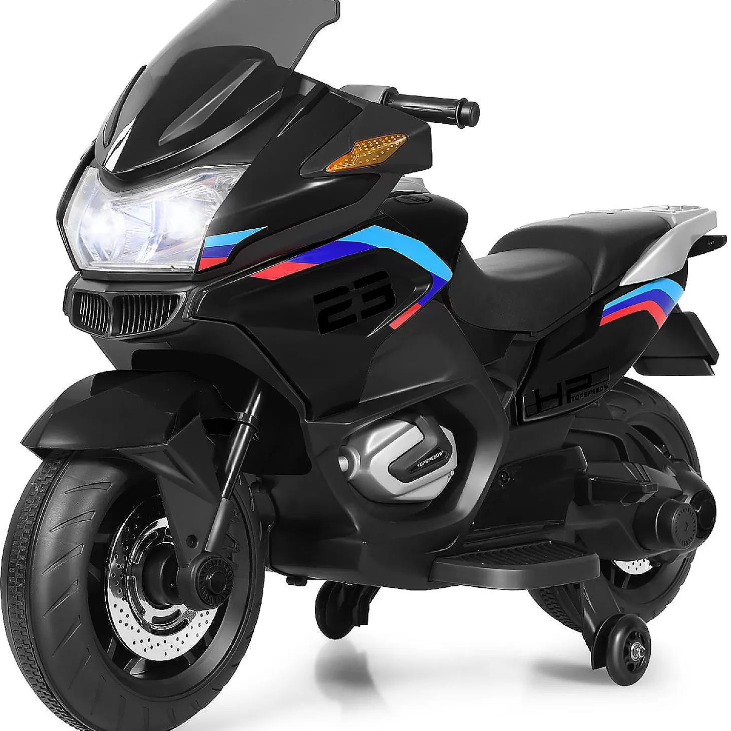 Outlet Costway 12V Kids Ride On Motorcycle Electric Motor Bike W/ Training Wheels & Light Black Riding Toys