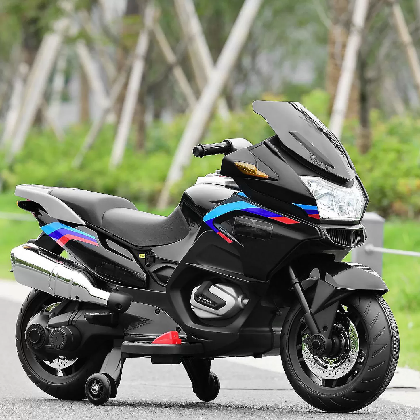 Outlet Costway 12V Kids Ride On Motorcycle Electric Motor Bike W/ Training Wheels & Light Black Riding Toys