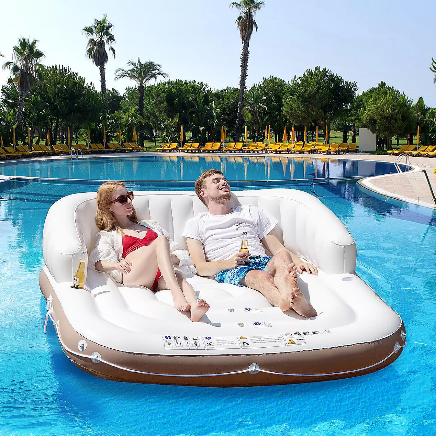 Best Sale Costway Floating Island Inflatable Swimming Pool Float Lounge Raft With Canopy Spf50+ Retractable Detachable Sunshade With Two Cup Holders Water Toys
